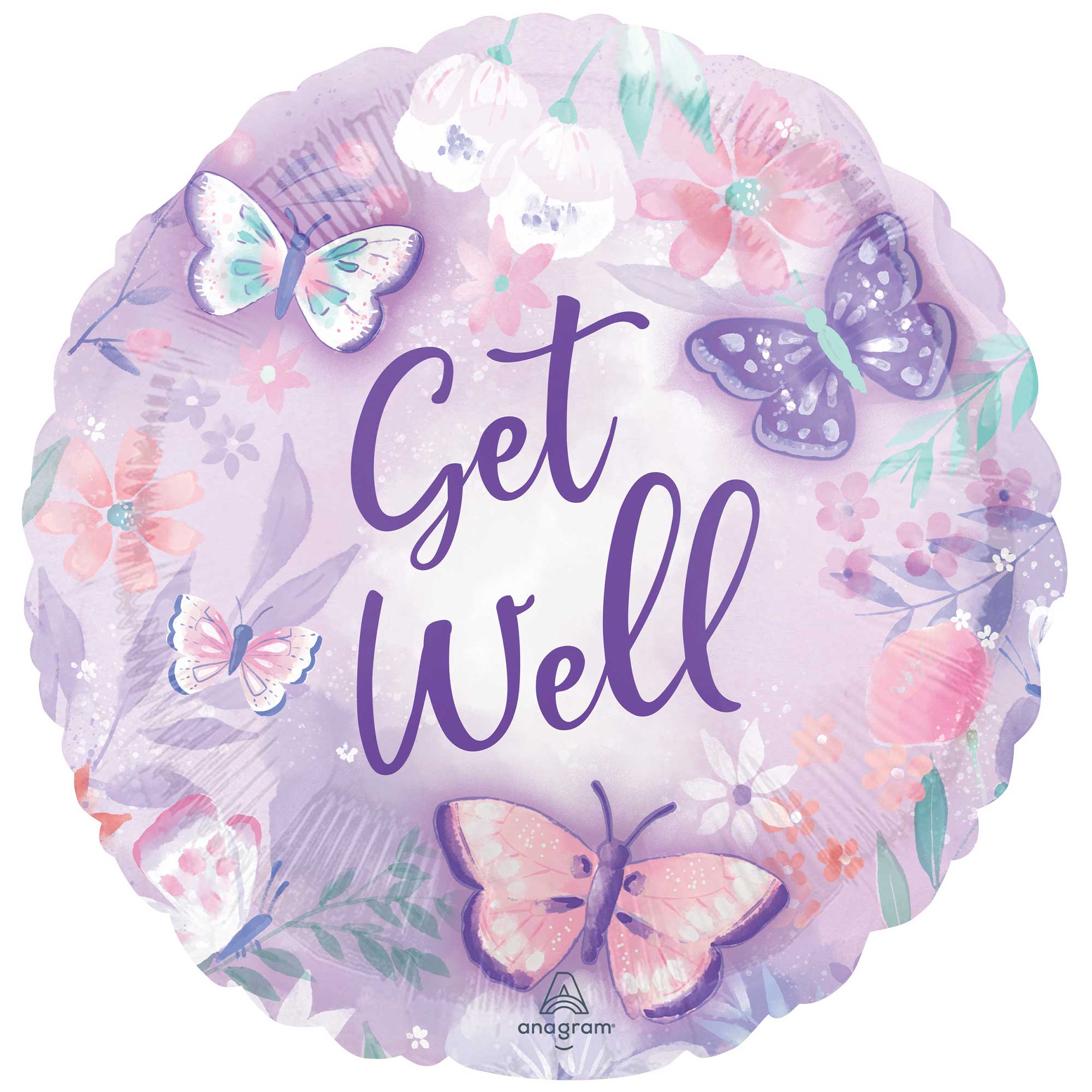 45cm Standard HX Get Well Flutters Butterflies Balloon - Perfect for Hospital Visits, Recovery Gifts & Cheer Up Decorations