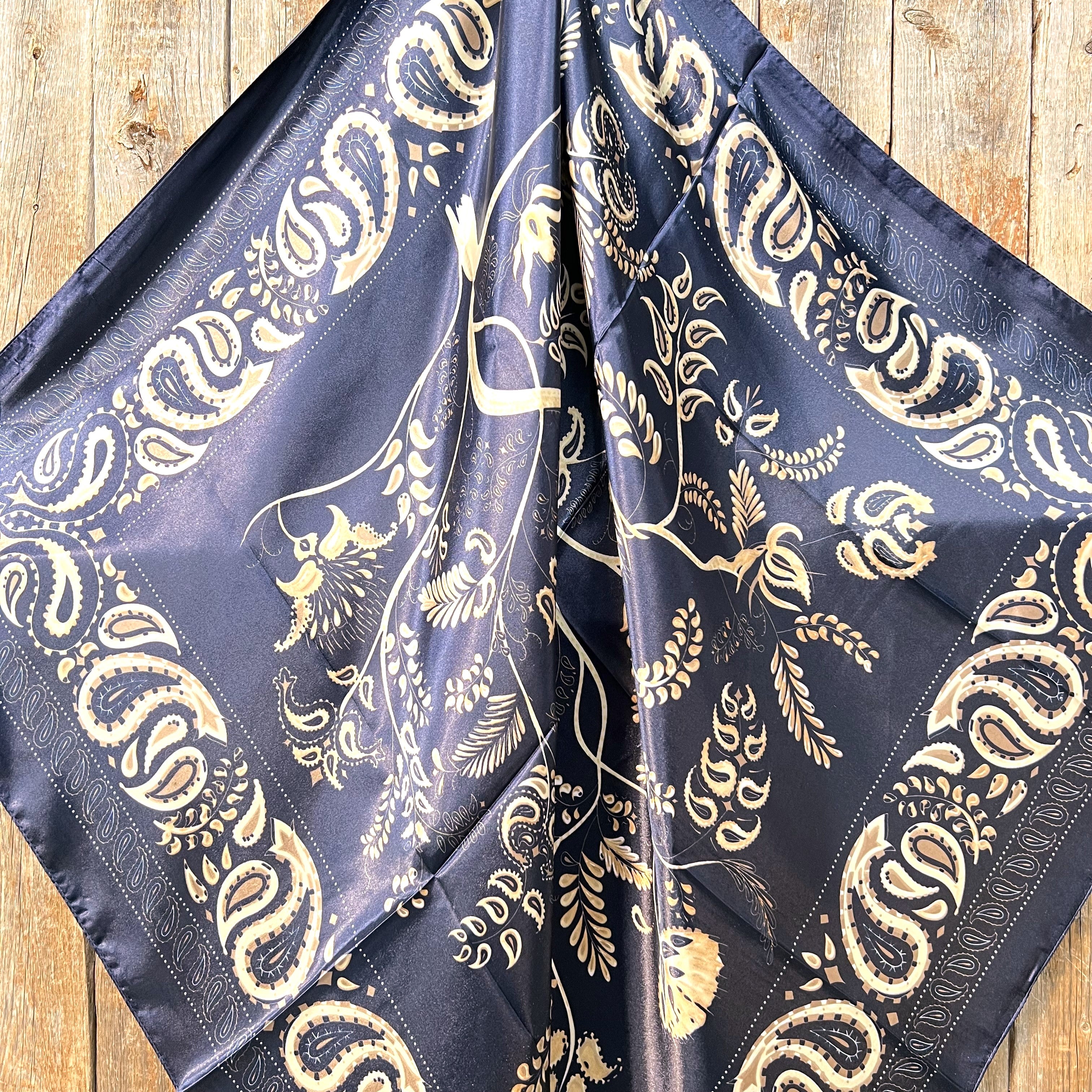 35X35 Blue & Cream Paisley Wild Rag Scarf - Antique AB Slide WRC433A for Cowboy, Cowgirl & Western Fashion Accessories | Perfect for Rodeo, Horse Riding & Outdoor Adventures