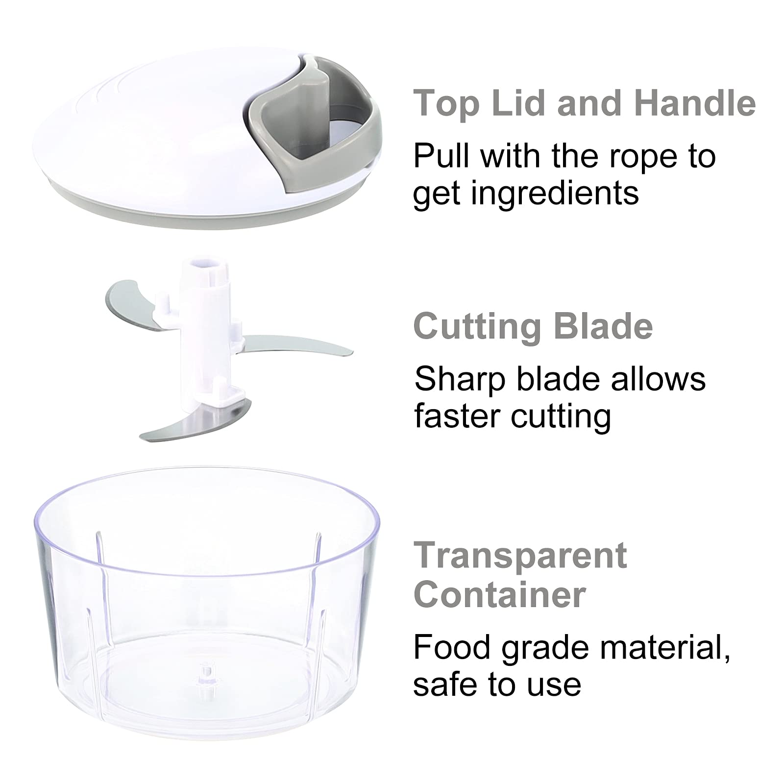Manual Food Chopper - Easy to Clean Onion Garlic Vegetable Cutter, Hand Nut Chopper for Vegetables, Fruits, Salad, Nuts - 2.5 Cup Capacity (Grey) - Perfect for Meal Prep, Cooking, and Healthy Snacks