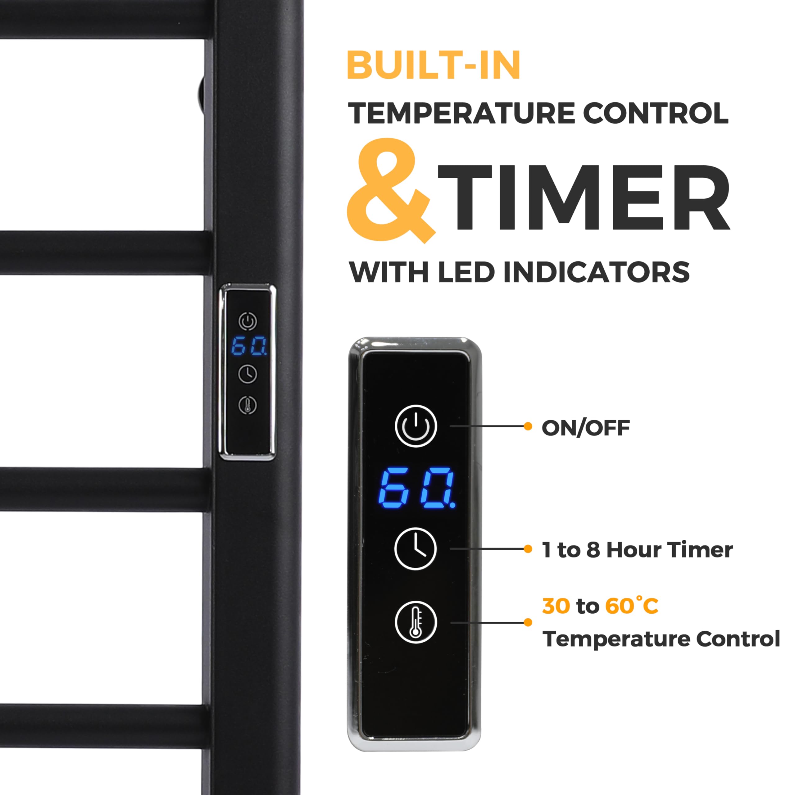 DELAVIN 10 Bars Electric Towel Warmer with Timer & Temperature Control - Wall Mount or Standing Heated Towel Rack - Hardwired & Plug-in Options - Mild Steel Matte Black - Perfect for Bathrooms, Spas & Luxury Home Heating