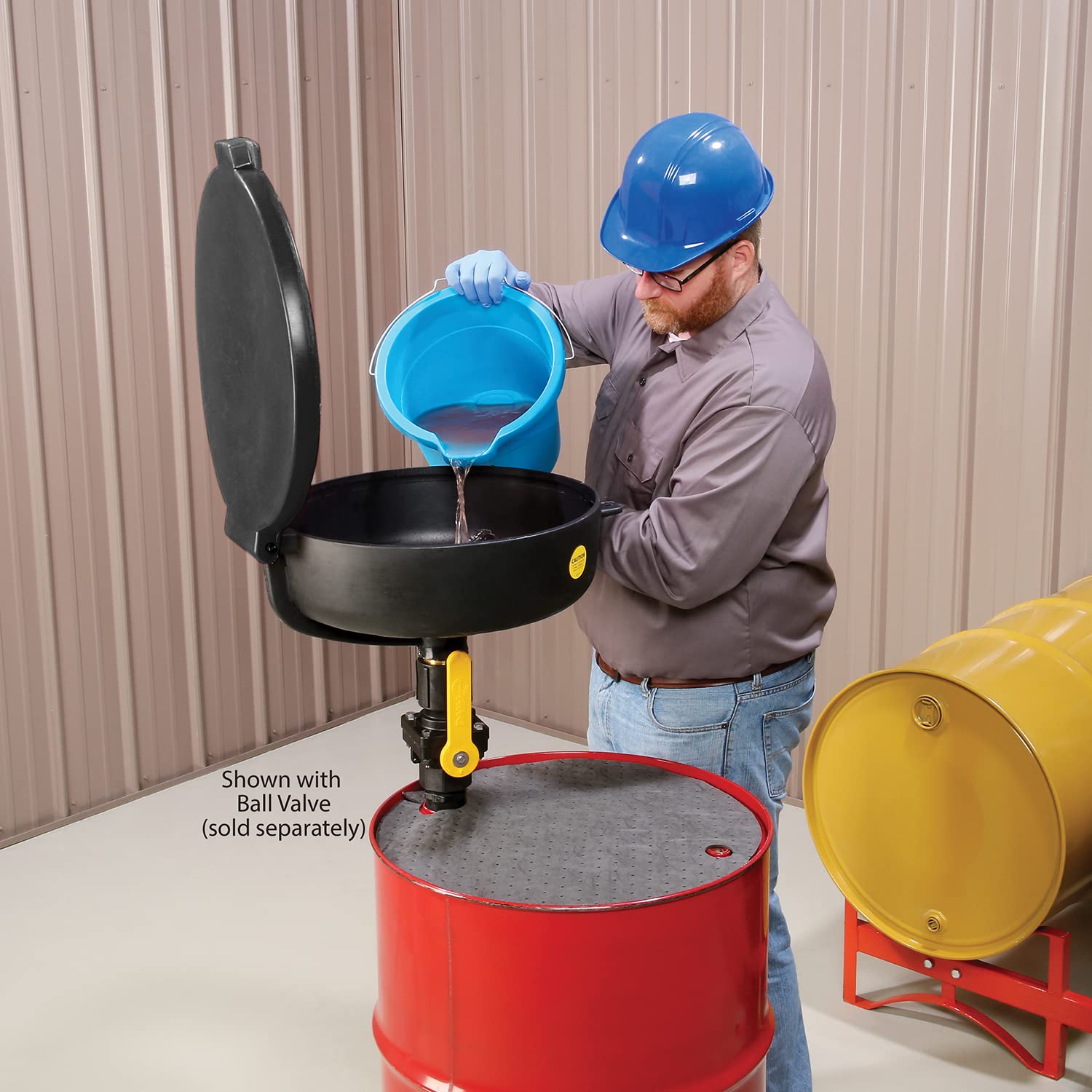 PIG Drum Funnel - Burpless Large Poly Drum Funnel for 30 & 55 Gallon Steel or Plastic Drums with 2