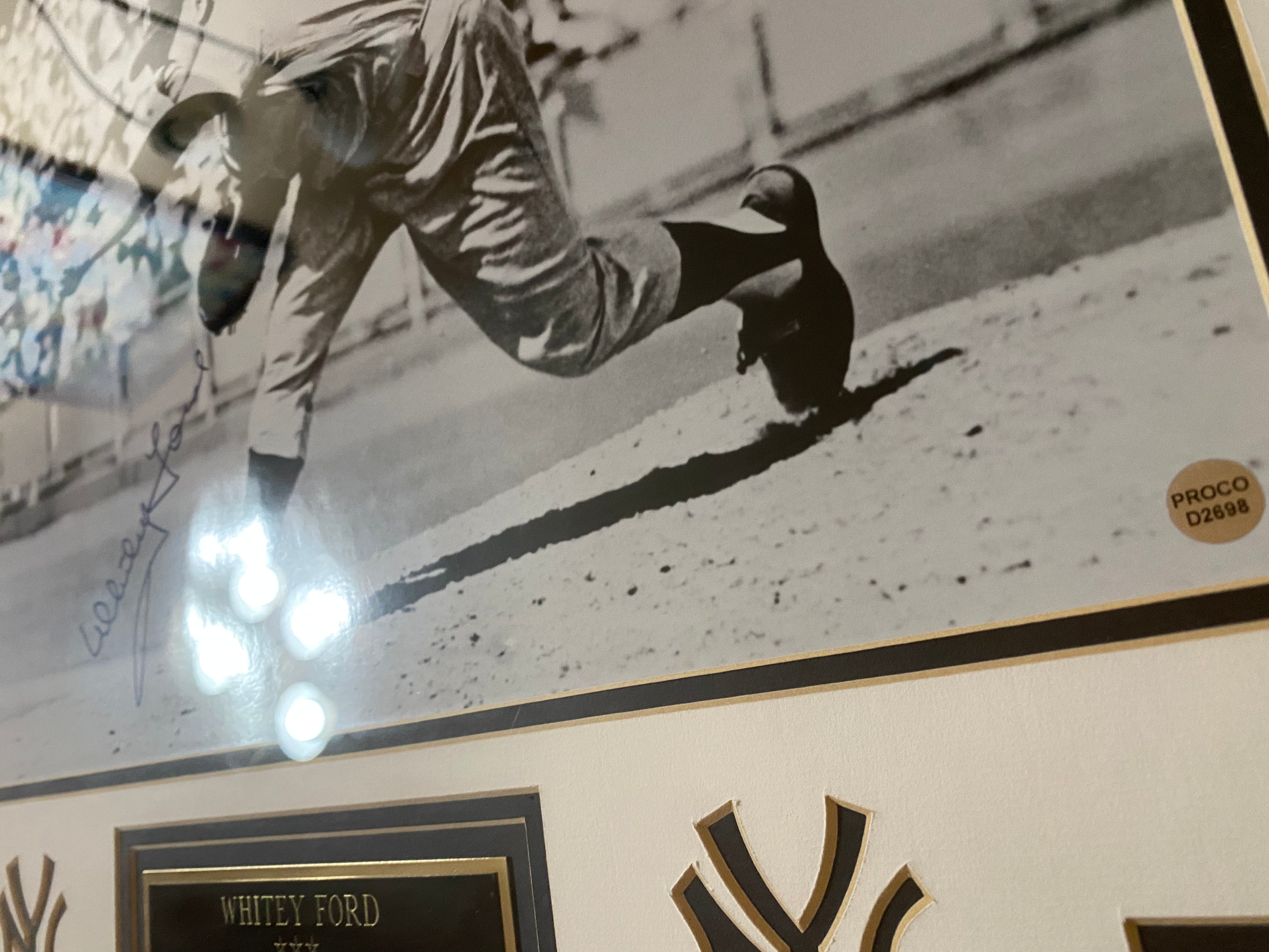 Authentic New York Yankees HOF Whitey Ford Autographed Framed Photo with ProCo COA #D2698 - Perfect for Sports Memorabilia Collectors & Yankees Fans Display