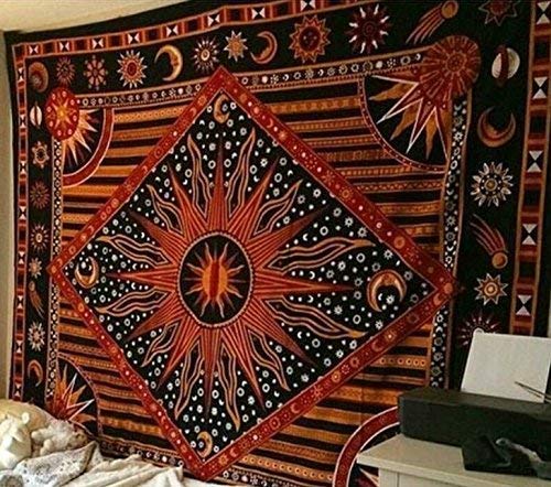 Celestial Tie Dye Tapestry - Moon Star Boho Wall Hanging for Bedroom & Dorm Decor