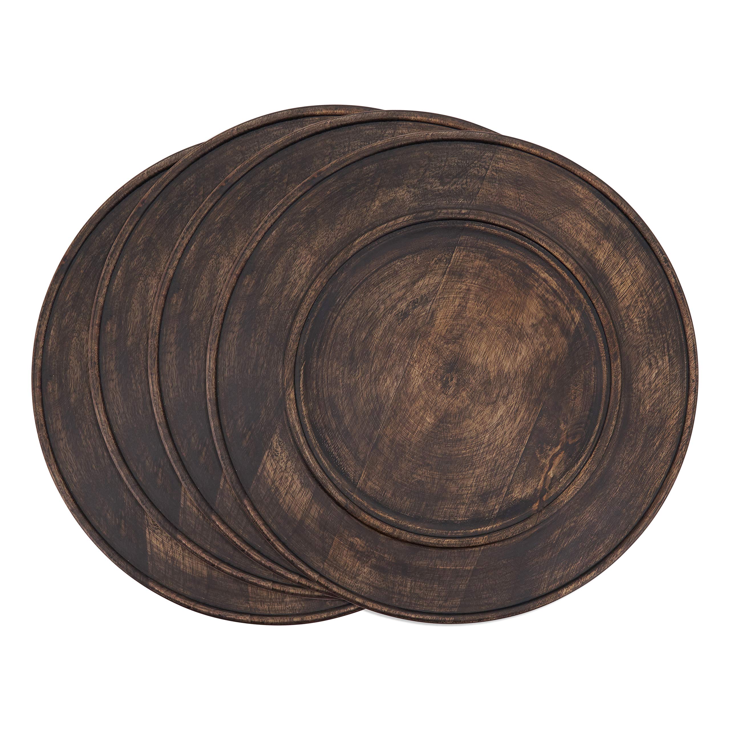 Elegant Wooden Charger Plates for Dining - Set of 4 Rustic Wood Charger Dishes for Wedding, Party & Holiday Table Decor