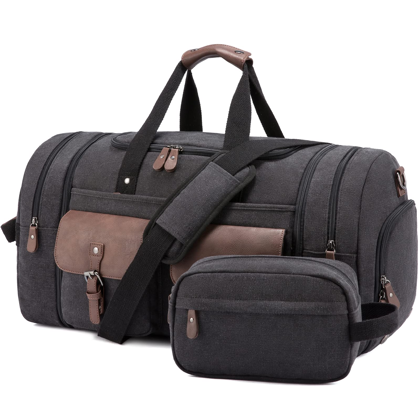 Sucipi Canvas Duffle Bag for Travel - Waterproof Carry On Weekender Bag with Shoe Compartment & Toiletry Pouch - Perfect for Airplane, Gym, Overnight Trips & Weekend Getaways