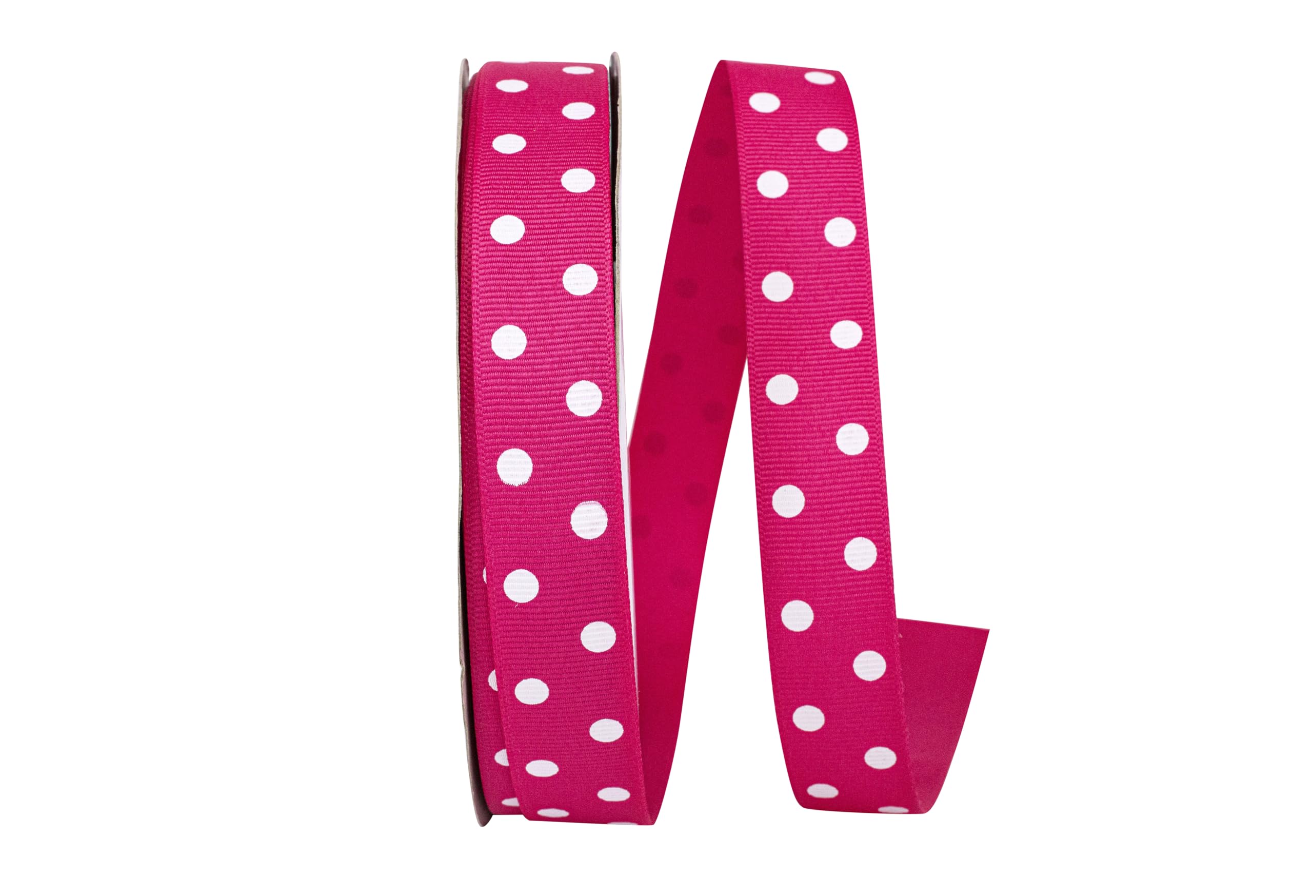 Reliant Grosgrain Ribbon with Aspirin Dot Pattern - 7/8 Inch x 50 Yards - Shocking Pink - Perfect for Gift Wrapping, DIY Crafts, and Party Decorations