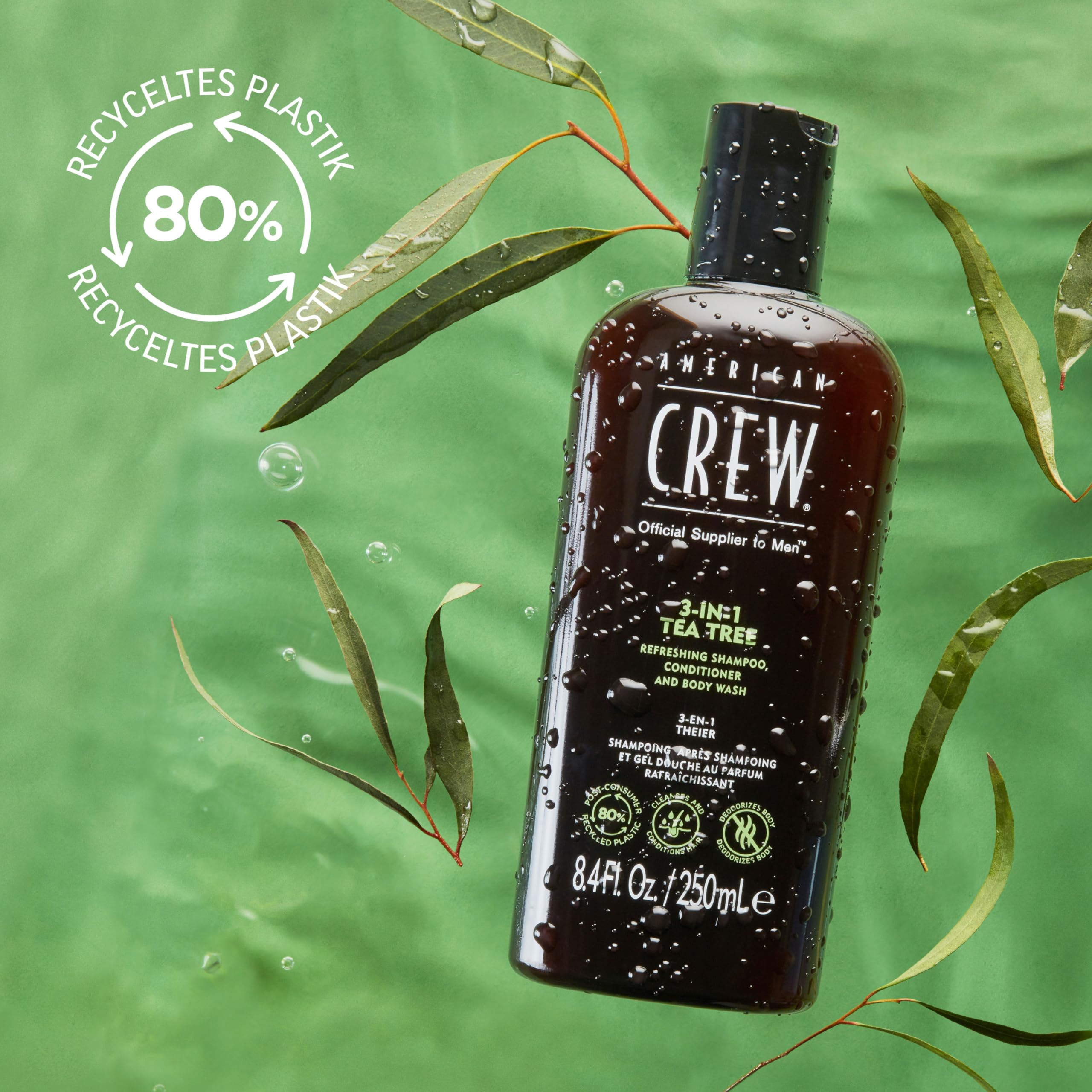 American Crew 3-in-1 Tea Tree Shampoo, Conditioner & Body Wash for Men - 33.8oz Daily Hair & Body Cleanser - Refreshing Mint Scent - Ideal for Gym, Travel & Everyday Use