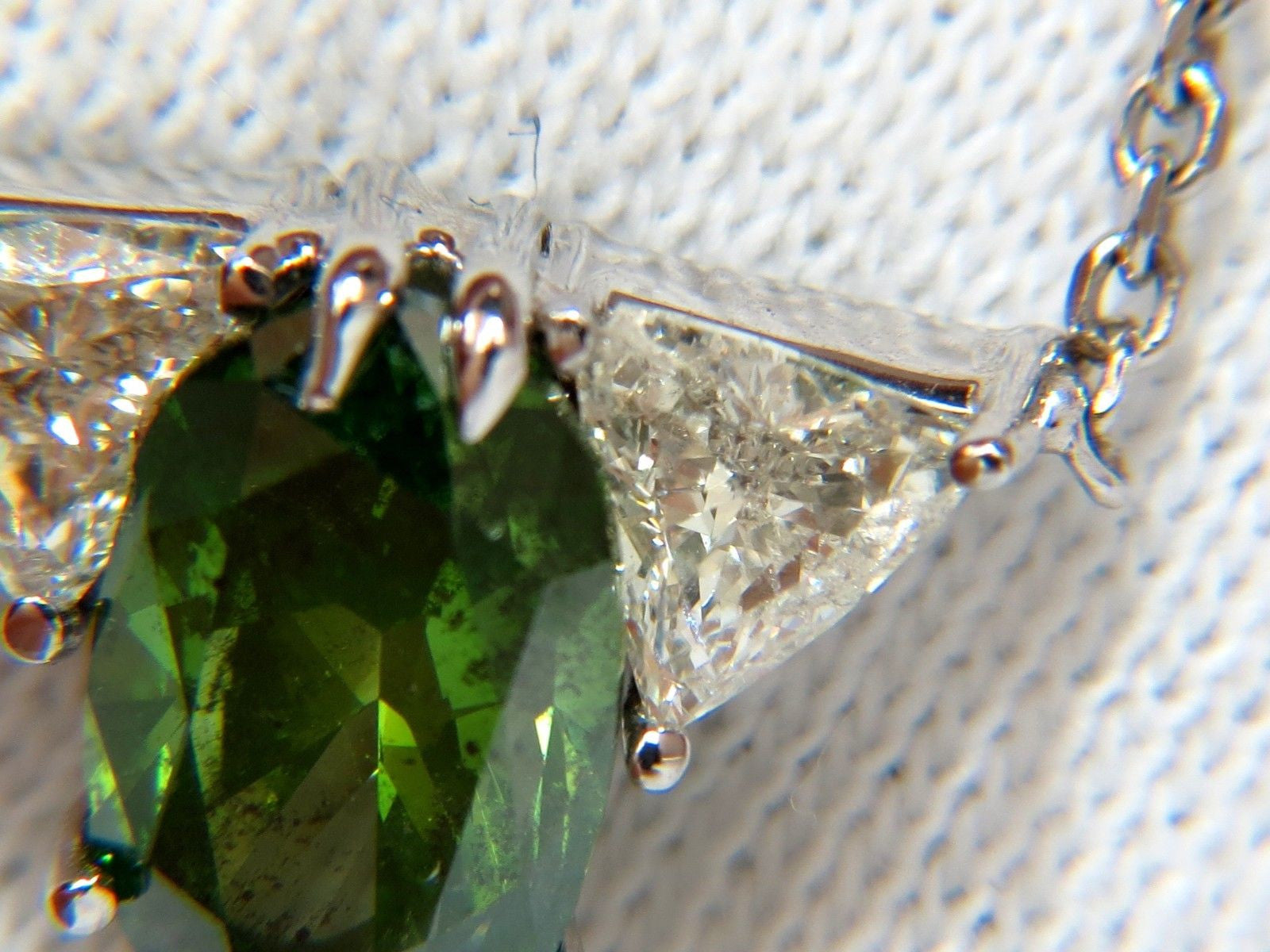3.26CT Enhanced Fancy Green Diamond Necklace with Side Trilliants in 14K Gold - Elegant Jewelry for Weddings, Anniversaries & Special Occasions