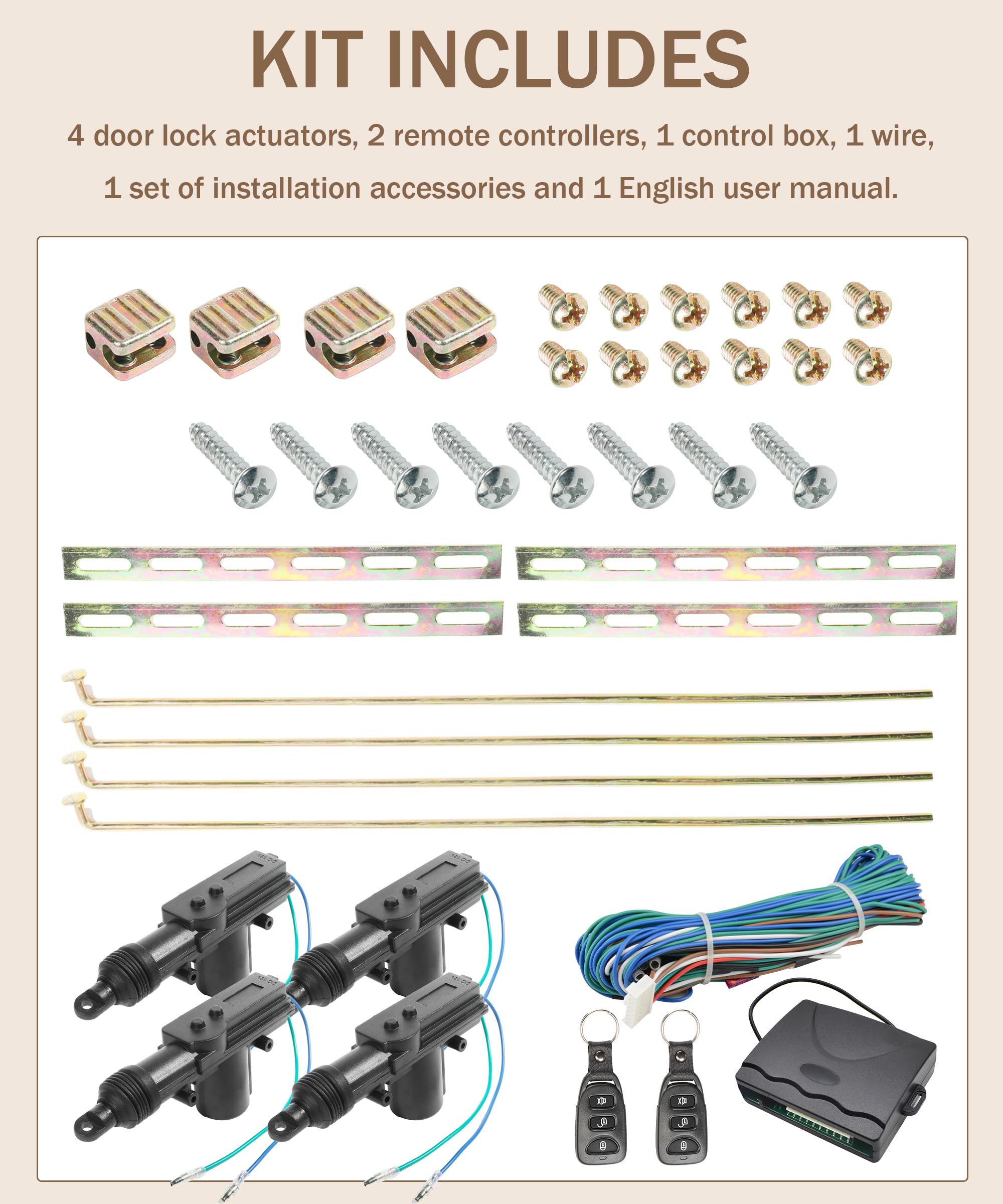 4PCS Universal Car Power Door Lock Kit with 2 Remotes - Keyless Entry System for Easy Vehicle Access