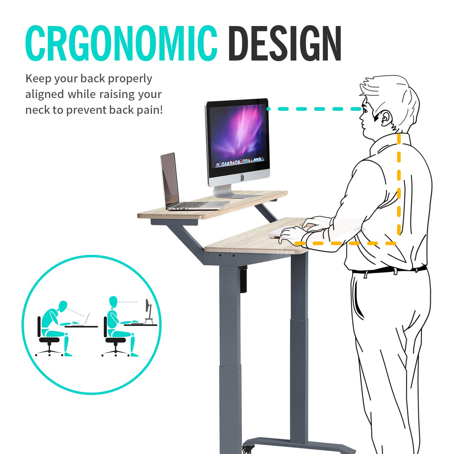 UNICOO® 2-Tier Electric Height Adjustable Standing Desk with Wheels - 48 x 24 Inch Mobile Sit Stand Workstation for Home Office | Ergonomic Workspace Solution for Small Spaces & Shared Work Environments