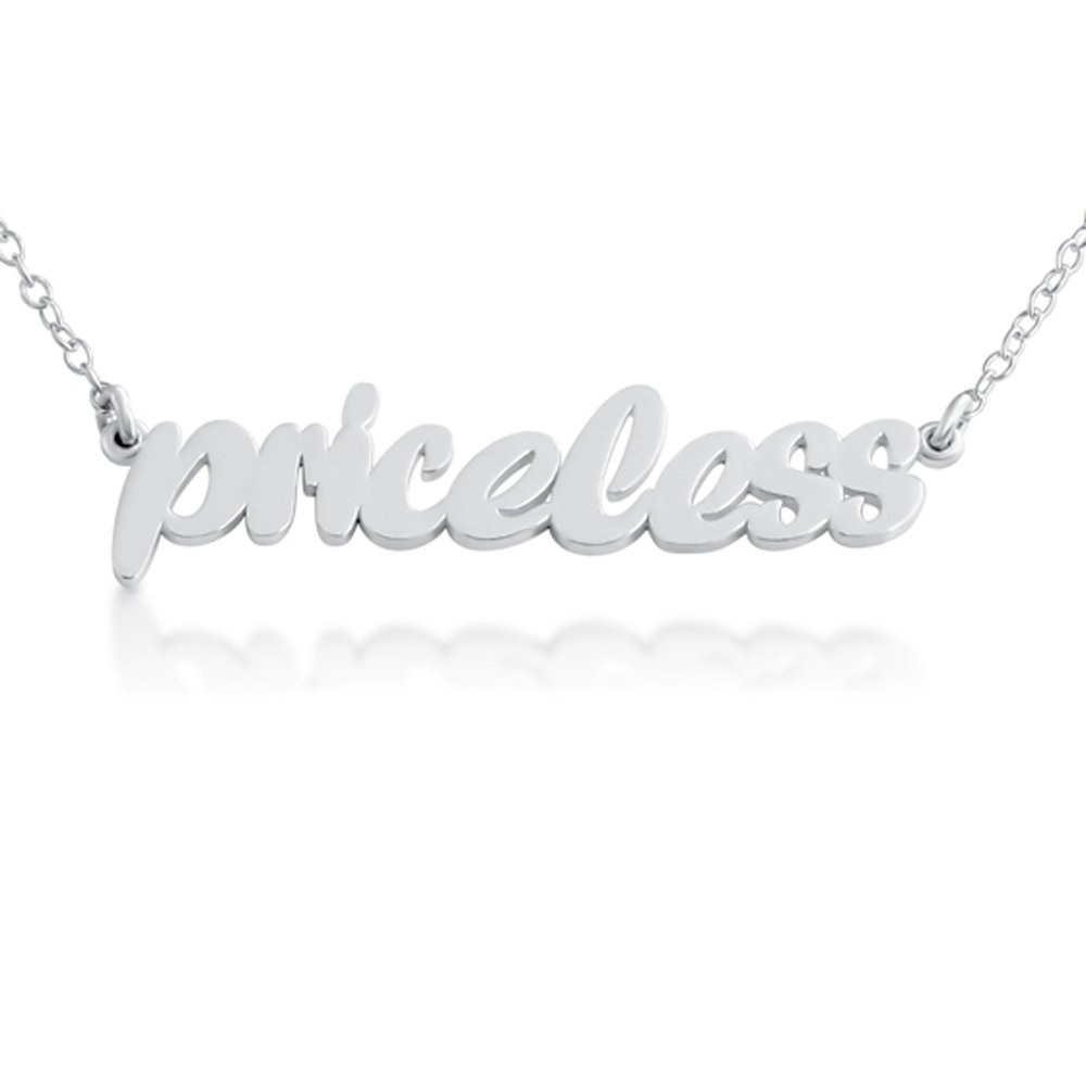 925 Sterling Silver Script Word 'Priceless' Charm Pendant Necklace for Women - Elegant Statement Jewelry Gift for Birthday, Anniversary & Special Occasions