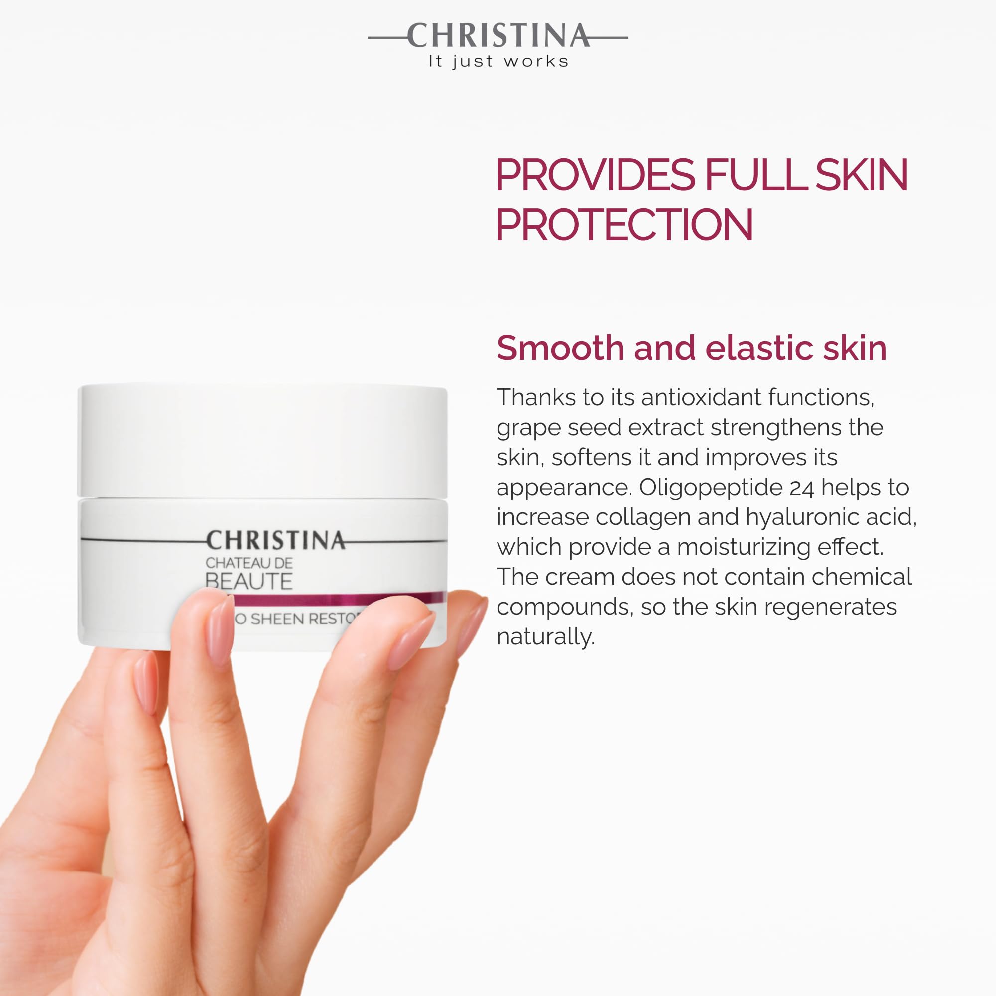 CHRISTINA Chateau de Beaute Vino Sheen Restoring Cream with Vitamin E - Antioxidant-Rich Face Cream for Radiant Skin, Rosacea & Dryness Treatment, Anti-Aging Moisturizer 50ml | Perfect for Night Routine & Sensitive Skin Care