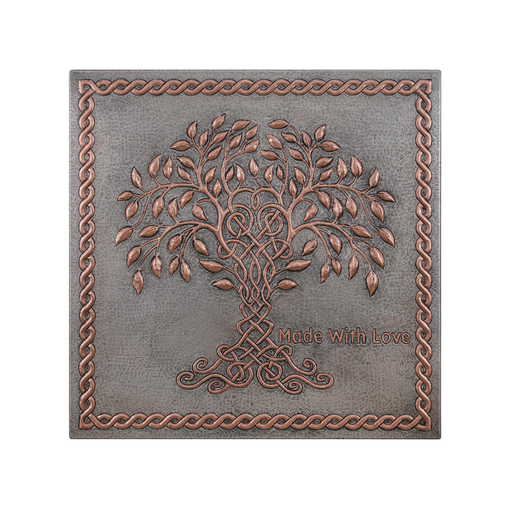 Handmade Celtic Tree of Life Copper Kitchen Backsplash Tile with Knot Border - Custom Indoor Outdoor Wall Decor for Kitchen, Bathroom & Patio (Gray & Copper)
