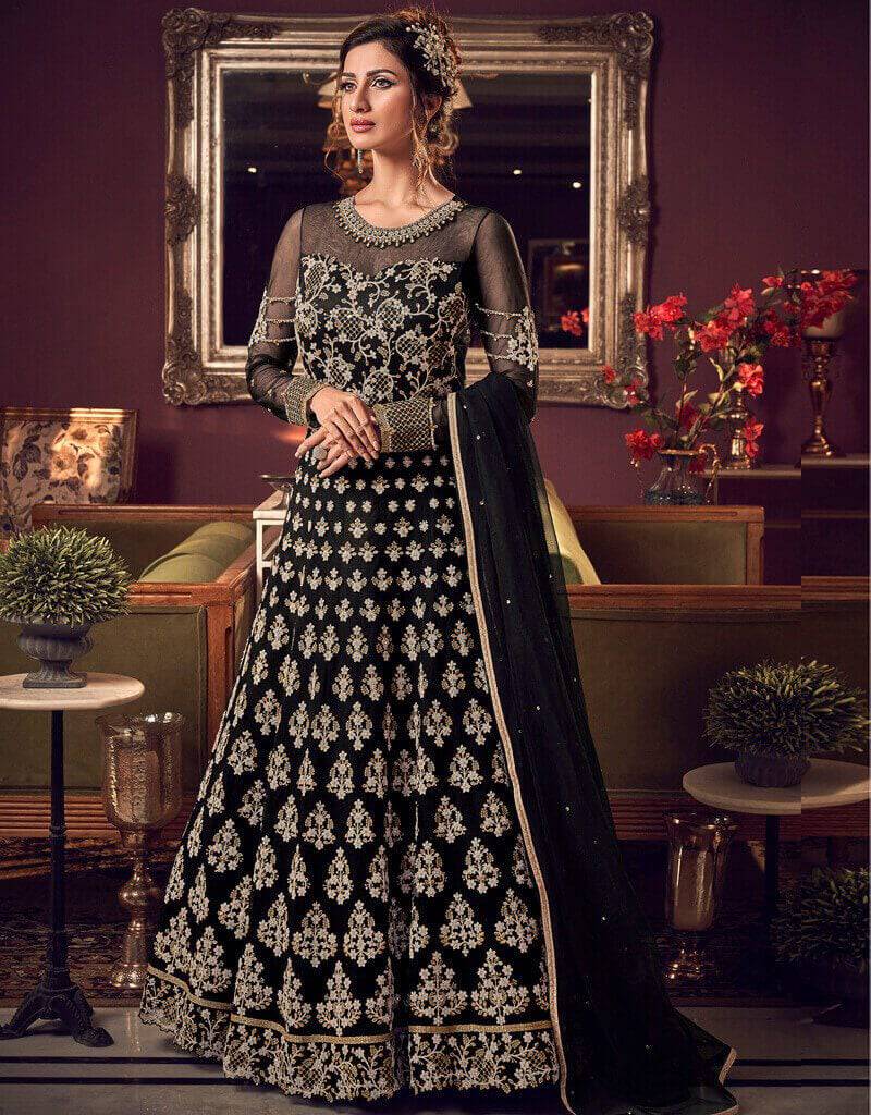 Premium Black Net Chudidar Anarkali Suit - Elegant Indian Party Wear for Women, Festive Occasions & Wedding Guest Outfits