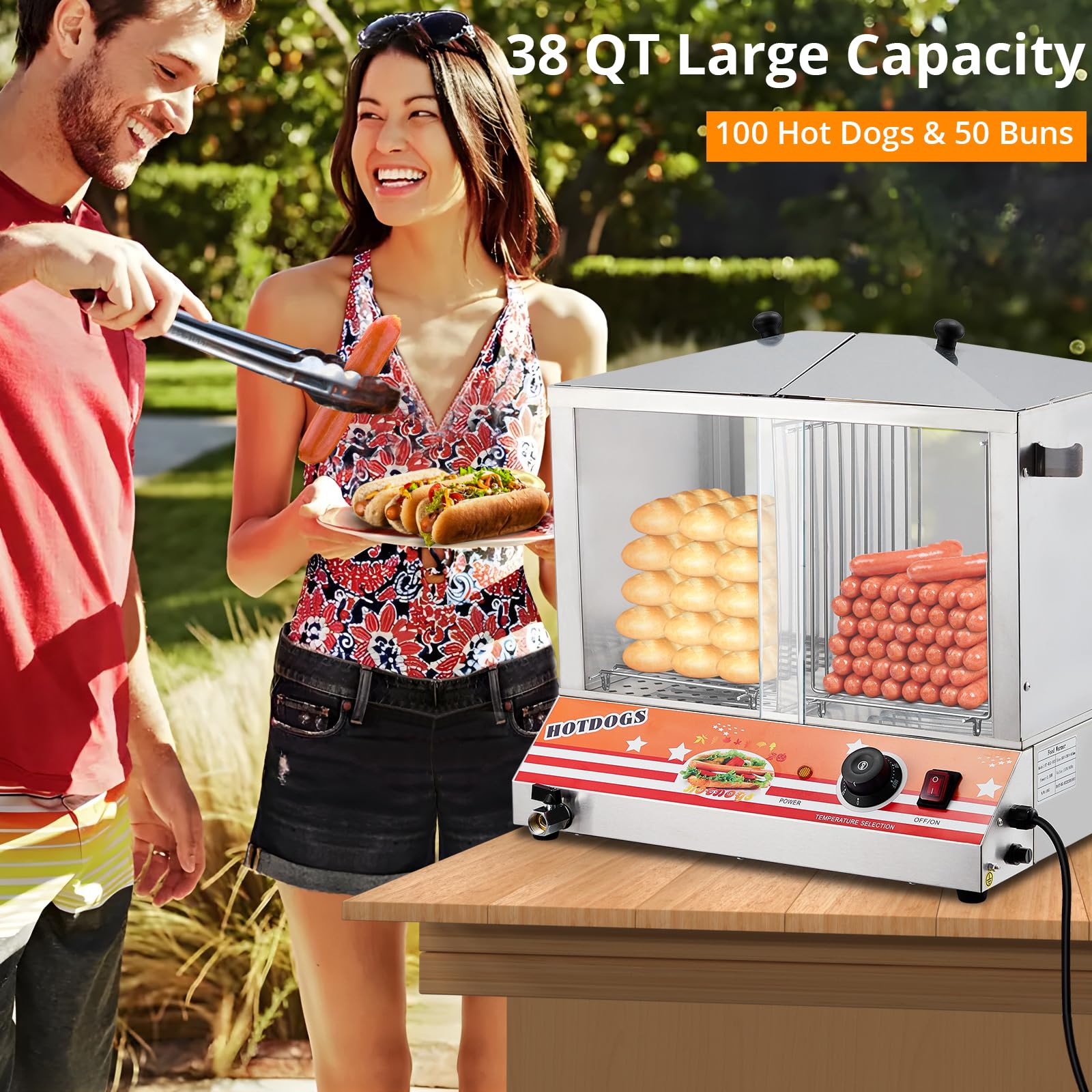 GARVEE 36L Commercial Hot Dog & Bun Steamer - Adjustable Temperature Stainless Steel Food Warmer for Restaurants, Food Trucks & Catering Events