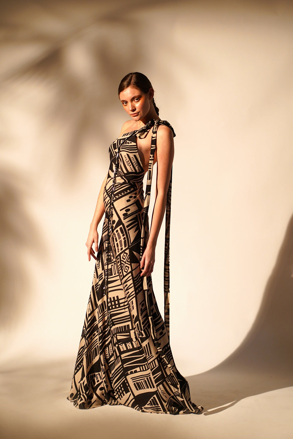 Elegant White Abstract Print One Shoulder Dress for Women - Perfect for Evening Parties, Date Nights & Special Occasions