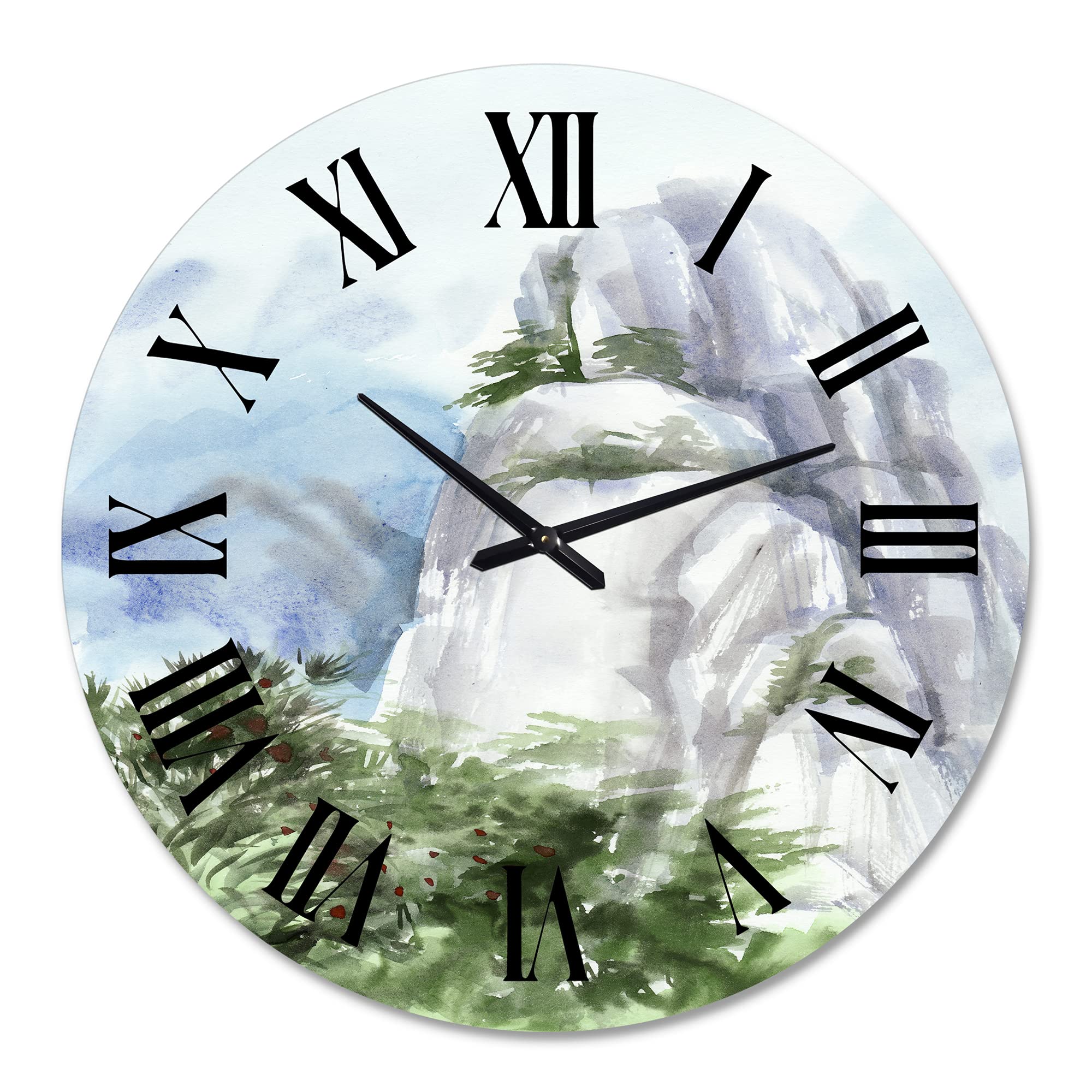 DesignQ Traditional 'Mountain Top in The Clouds' Large Wall Clock - Nature Landscape Home Decor for Living Room, Bedroom & Office