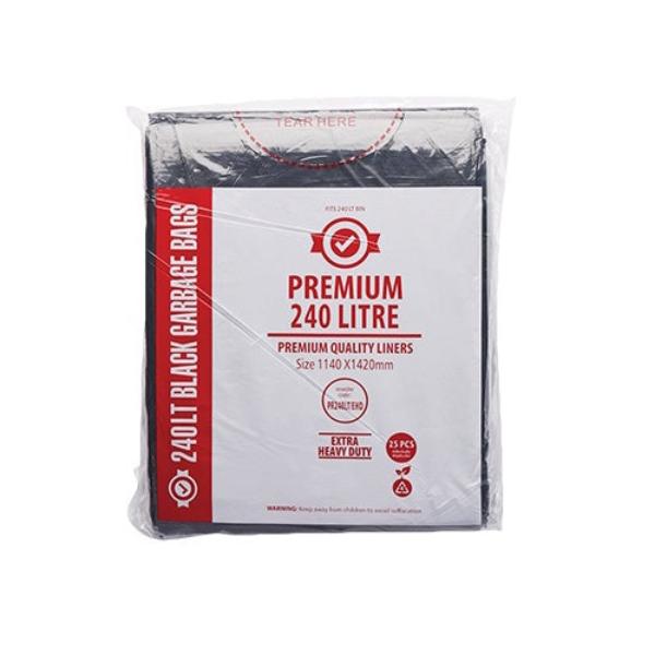 Premium Extra Heavy Duty 240Lt Black Trash Bags - Durable Garbage Bags for Kitchen, Office & Outdoor Use
