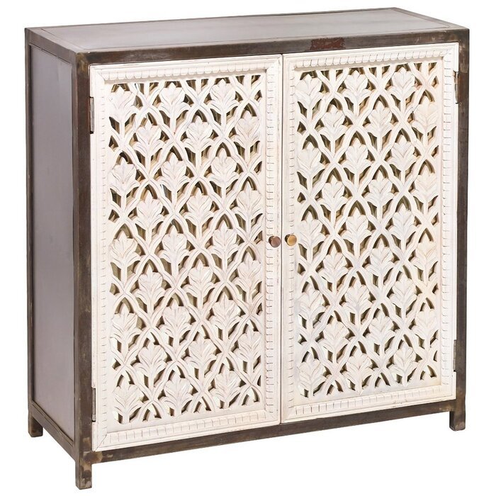 Hand Carved Two Door Accent Cabinet - Solid Wood Furniture for Living Room, Bedroom & Entryway Storage | Rustic Home Decor & Organizer