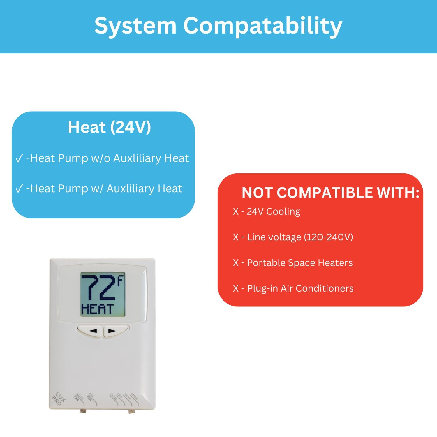 Lux Pro PSDH121B Non-Programmable Thermostat for Heat Pump - 2 Heat & 1 Cool Settings with Battery Included | Perfect for Home, Office & HVAC System Temperature Control