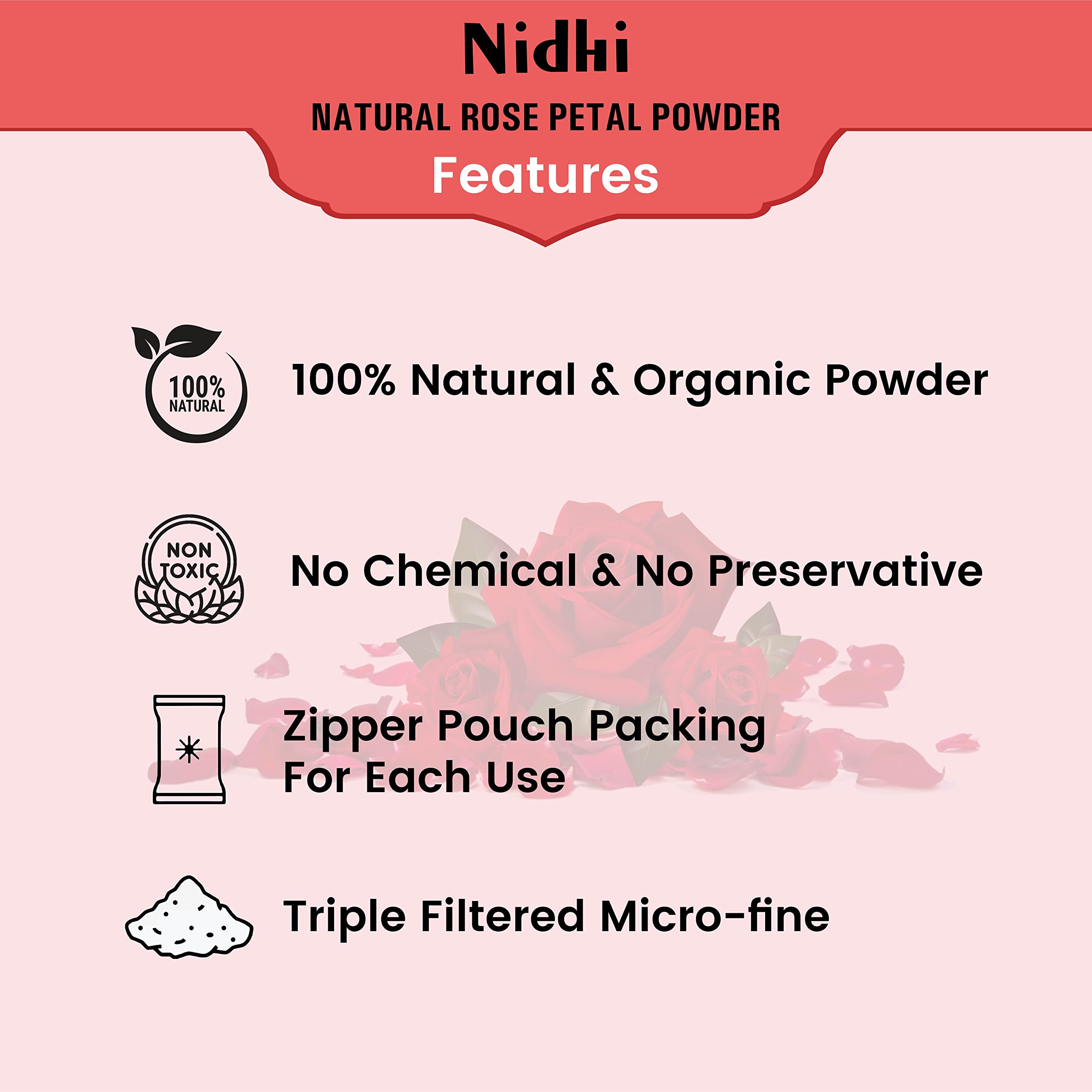 Nidhi Pure Rose Petals Powder for Face & Skin Care - 100g | Natural Glow Booster for DIY Face Masks, Scrubs & Aromatherapy