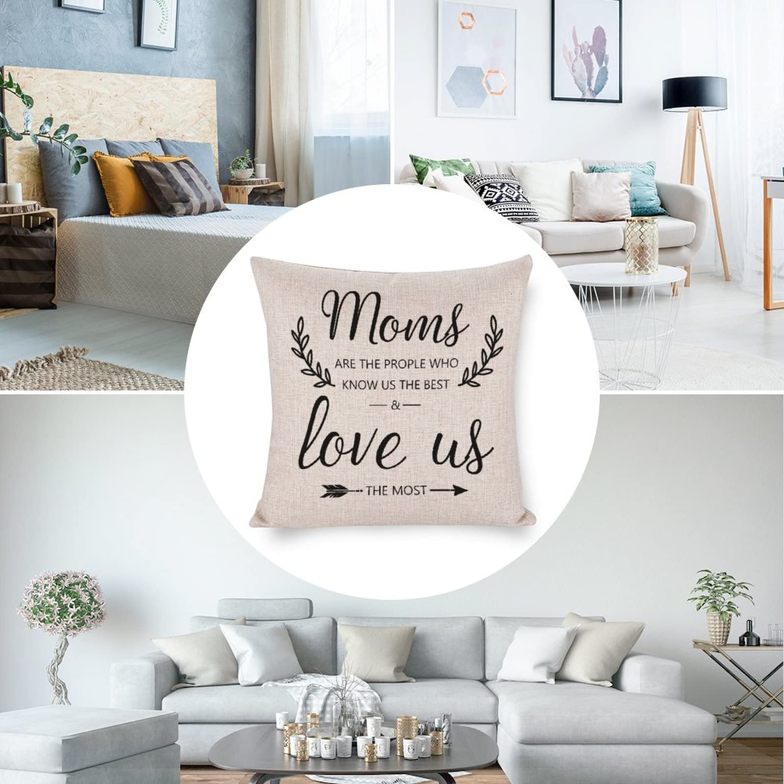 Soft Cotton Linen Decorative Throw Pillow Covers for Home Decor - Moms Are The People Pattern Pillow Shams with Hidden Zipper for Sofa, Couch, Chair & Bedroom - Perfect for Living Room Accents, Nursery Decor & Cozy Home Styling