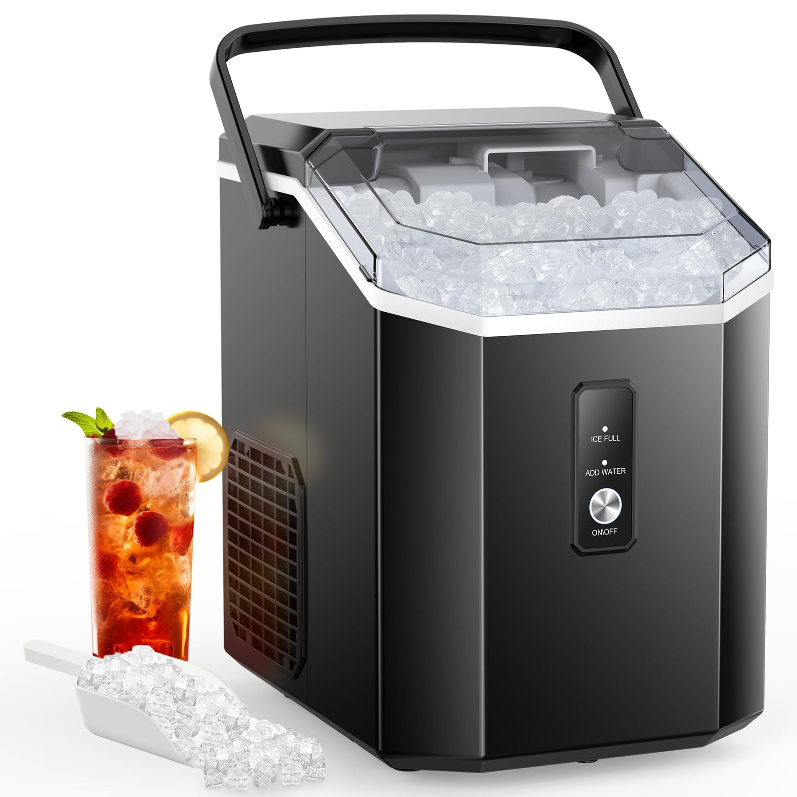 Joy Pebble Nugget Ice Maker - 10,000 Pieces/33lbs Per Day, Portable Countertop Ice Machine with Self-Cleaning Function, Handle, Ice Scoop & Basket - Perfect for Home, Office, RV, and Outdoor Parties