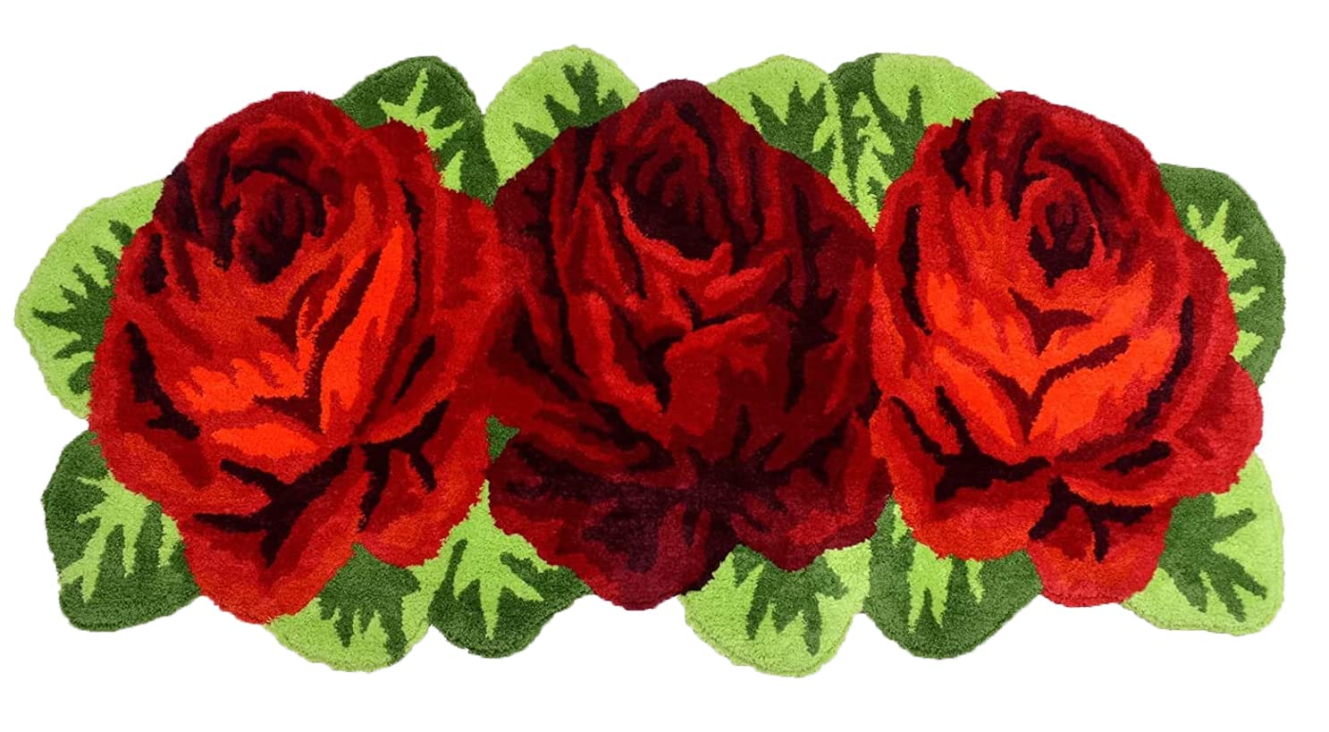 ABREEZE Washable Red Rose Shaped Shaggy Rug - Non-Slip Plush Floral Bath Runner & Modern Carpet for Bedroom, Living Room, Bathroom - Soft Floor Mat for Home Decor (3 Roses Design, Red)
