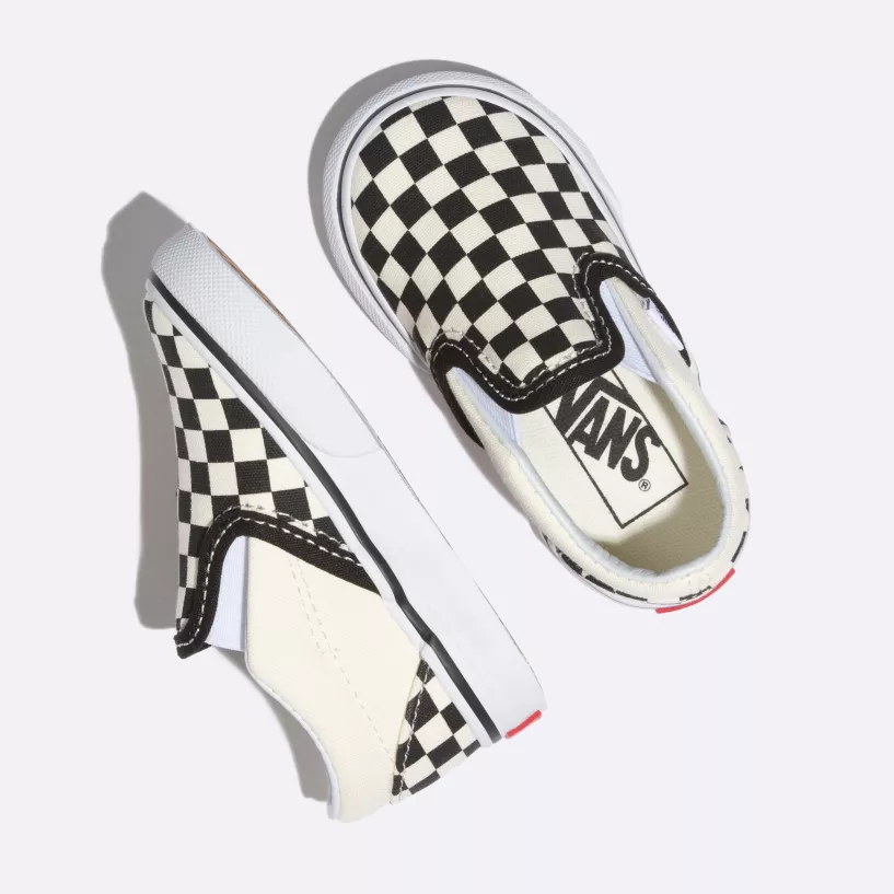 Vans Toddlers Slip-On Checkerboard Sneakers - Black & White Canvas Shoes for Boys & Girls - Perfect for Playdates, Preschool & Everyday Wear