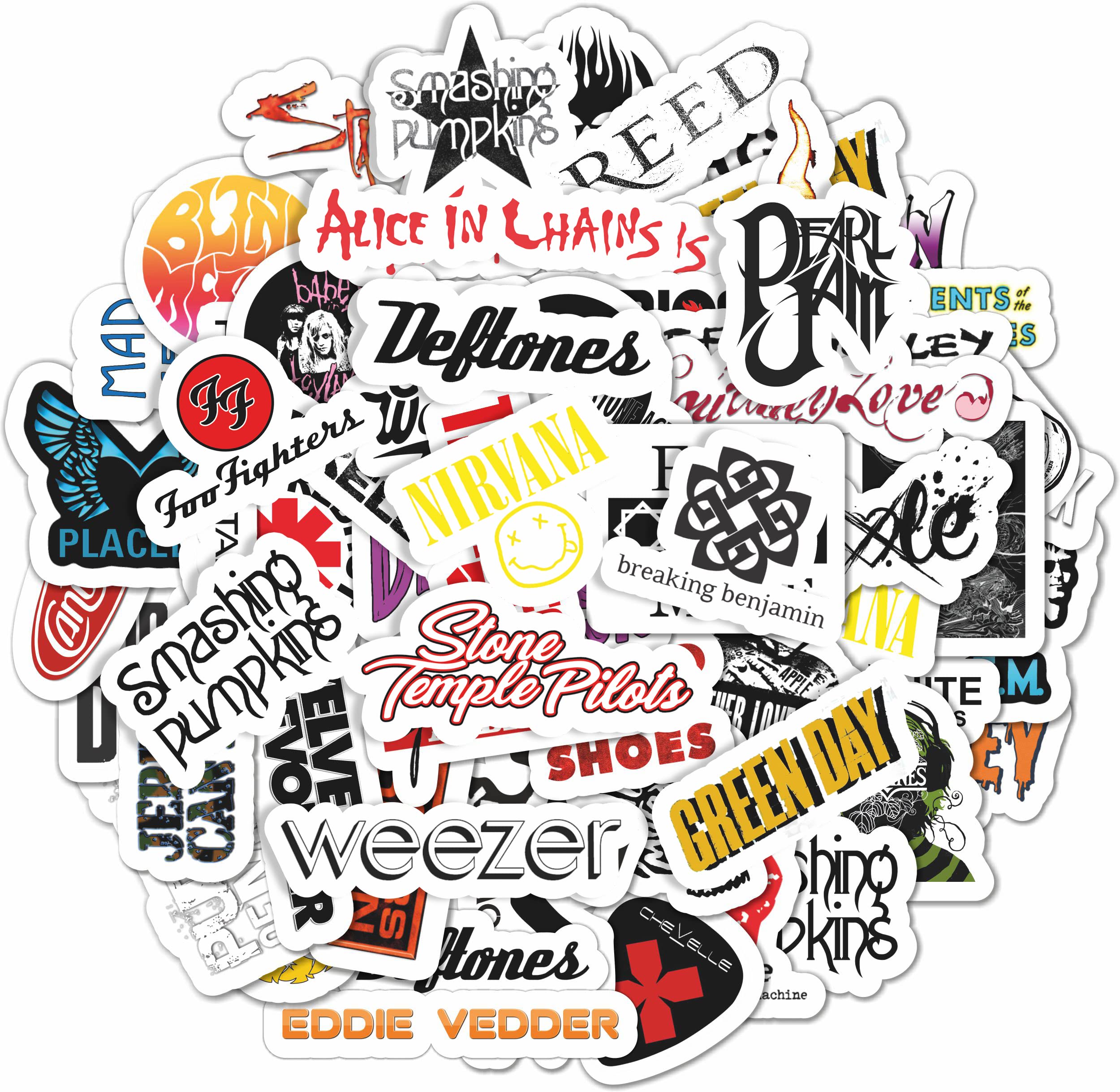 BulbaCraft 100Pcs Grunge Stickers Set - Vintage 90's Rock Music & Band Decals for Guitar, Laptop, Skateboard - Waterproof Vinyl Stickers for Men & Women - Perfect for DIY, Scrapbooking & Music Lovers