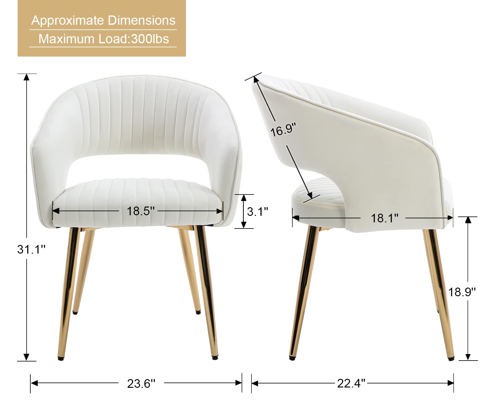 Guyou Cream Velvet Dining Chairs with Gold Legs - Set of 4 Modern Upholstered Kitchen & Dining Room Chairs, Hollow Back Accent Chairs for Living Room, Office, Restaurant & Home Decor (Cream, 4 Pack)