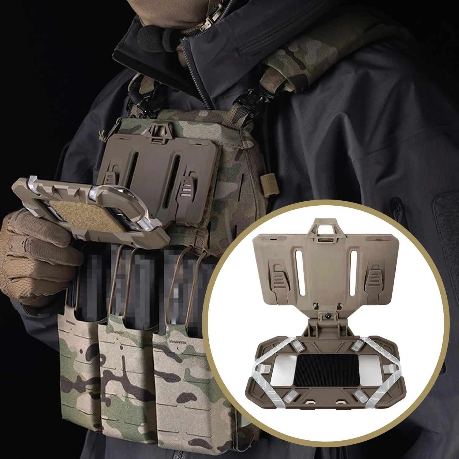 Tactical MOLLE Folding Navigation Board & Smartphone Holder Set - Military GPS Map Mount for Hiking, Camping & Off-Road Adventures