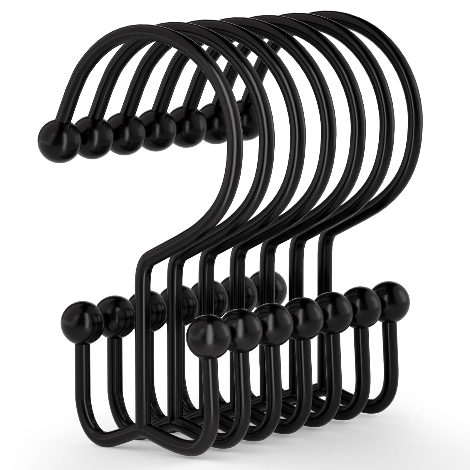 24 Pack Rust-Proof Black Shower Curtain Hooks - Durable Double Glide Rings for Shower Rods - Perfect for Bathroom, Hotel & RV Use