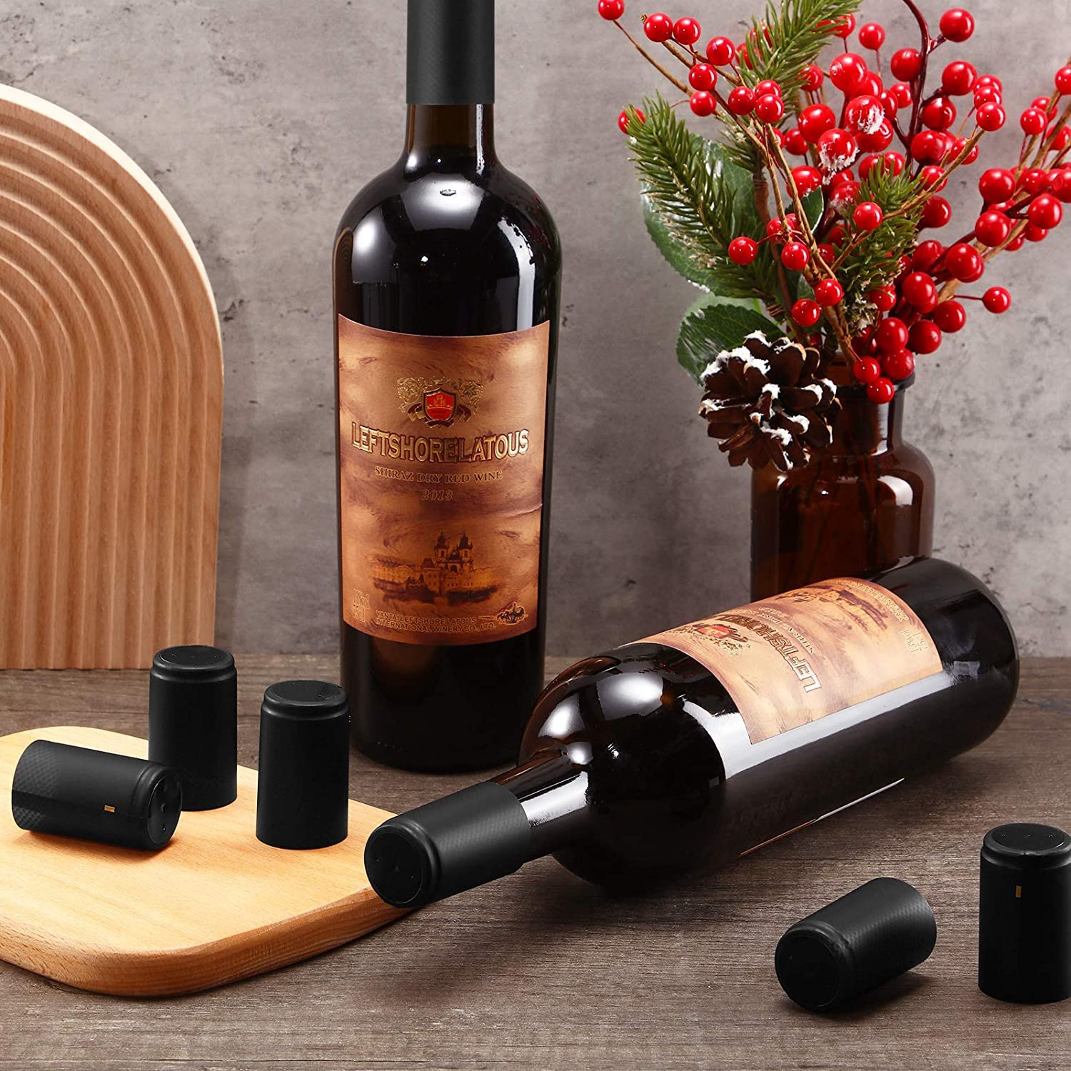 25 Pack Premium PVC Heat Shrink Capsules - Elegant Matte Black Wine Bottle Seals for Professional Winemakers & Home Brewing | Wine Making, Cellar Storage & Gift Packaging Accessories