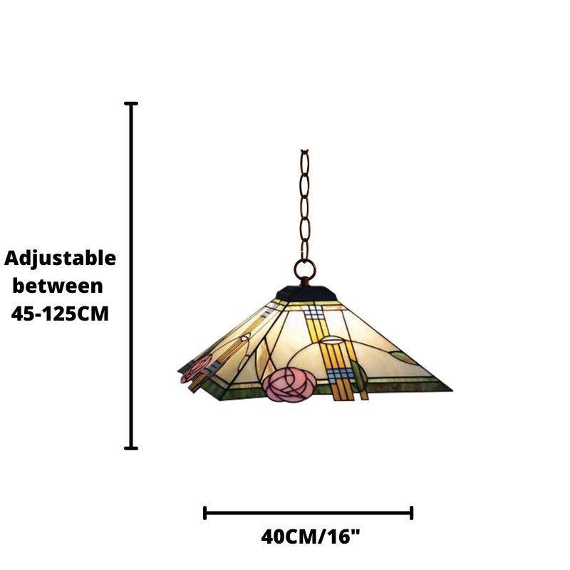 Charles Medium Tiffany Ceiling Pendant Light - 2 Bulb Vintage Stained Glass Fixture for Dining Room & Bedroom Lighting
