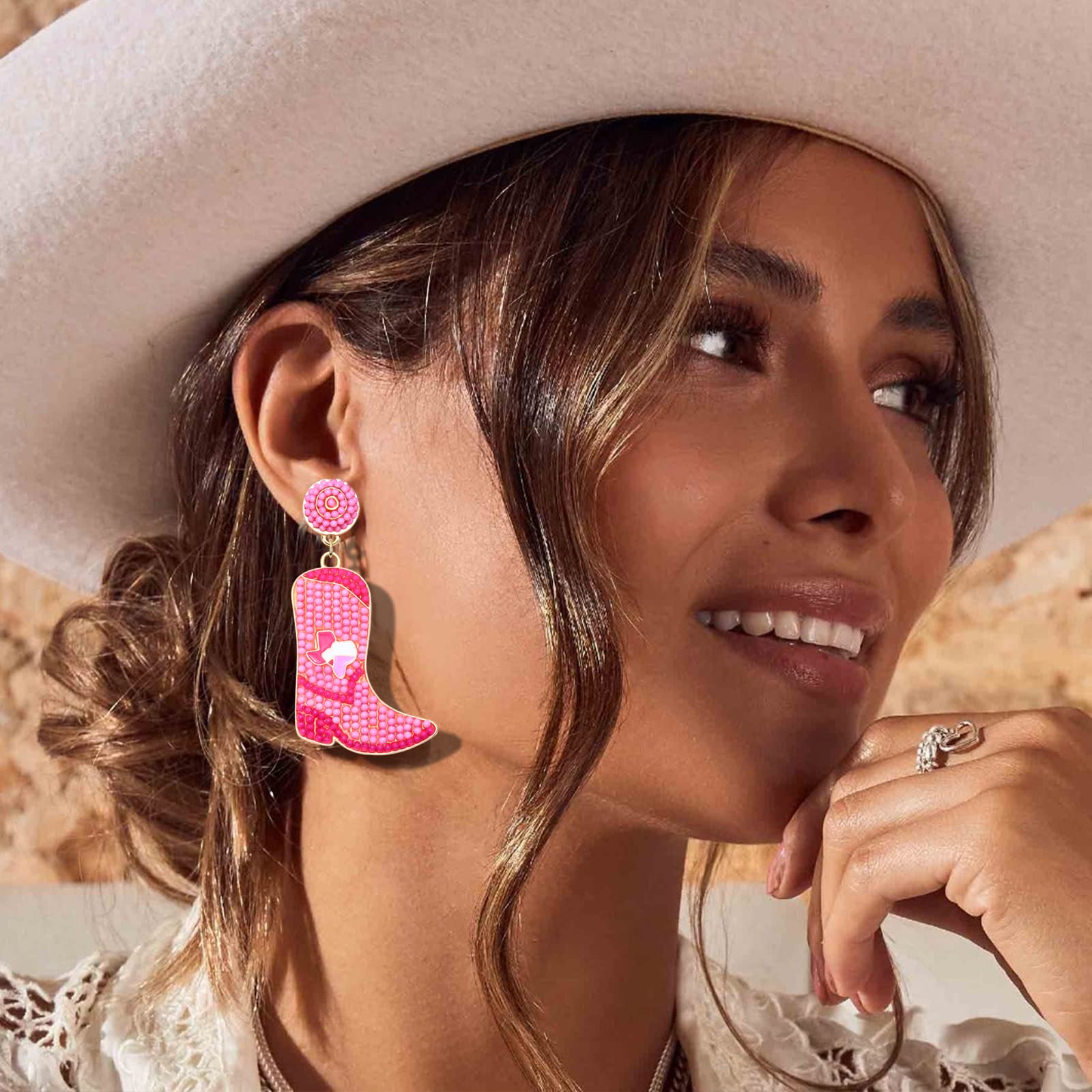 Beaded Cowboy Boot Earrings for Women - Western Cowgirl Dangle Drop Boho Jewelry, Y2K Fashion Accessories | Perfect for Parties, Gifts, and Country-Themed Outfits