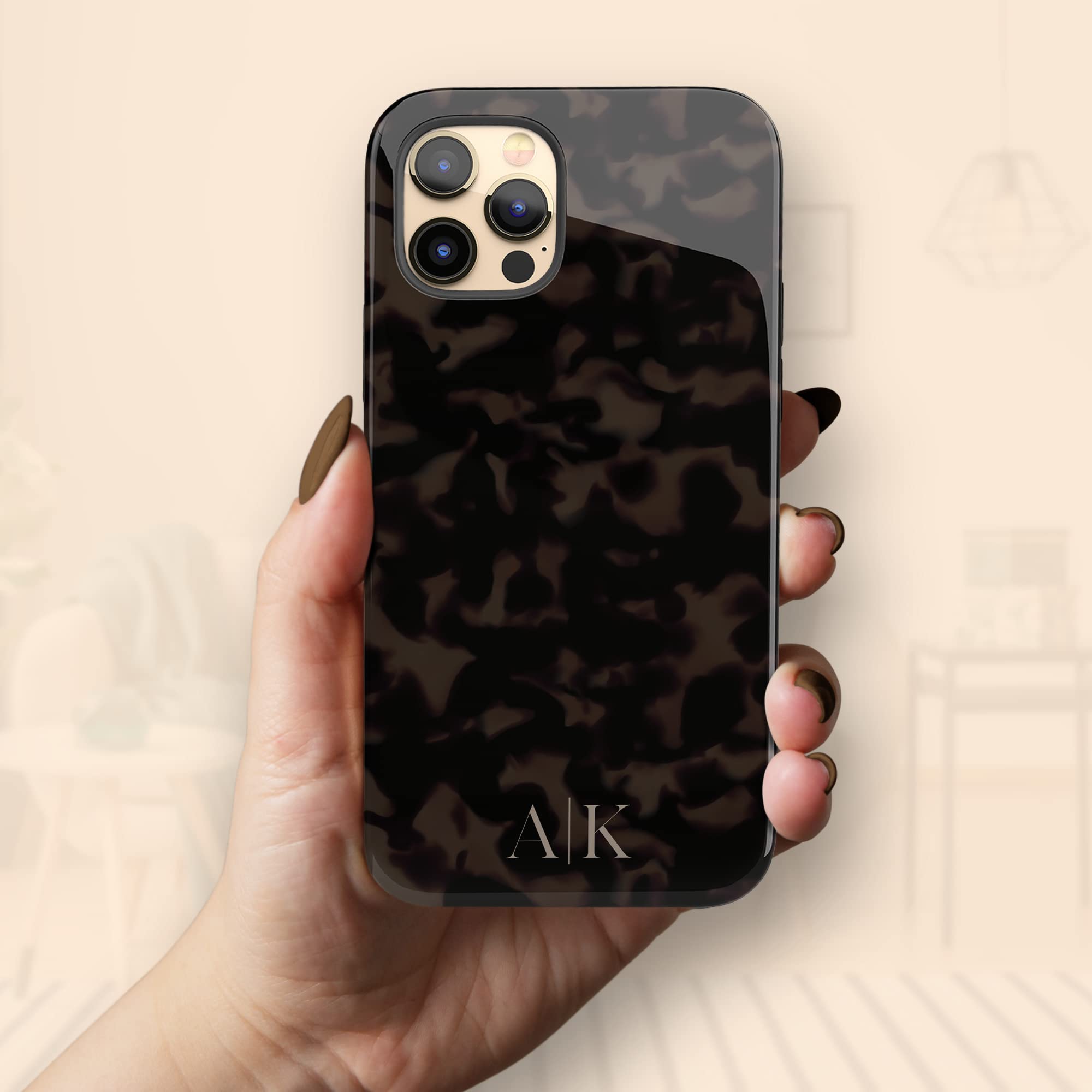 Custom Tortoiseshell Phone Case with Initials - Personalized Name Cover for iPhone 16 Plus/15 Pro Max/14/13 Mini/12/11/X/XS Max/XR/7/8 - Stylish Protection for Work, Travel & Everyday Use