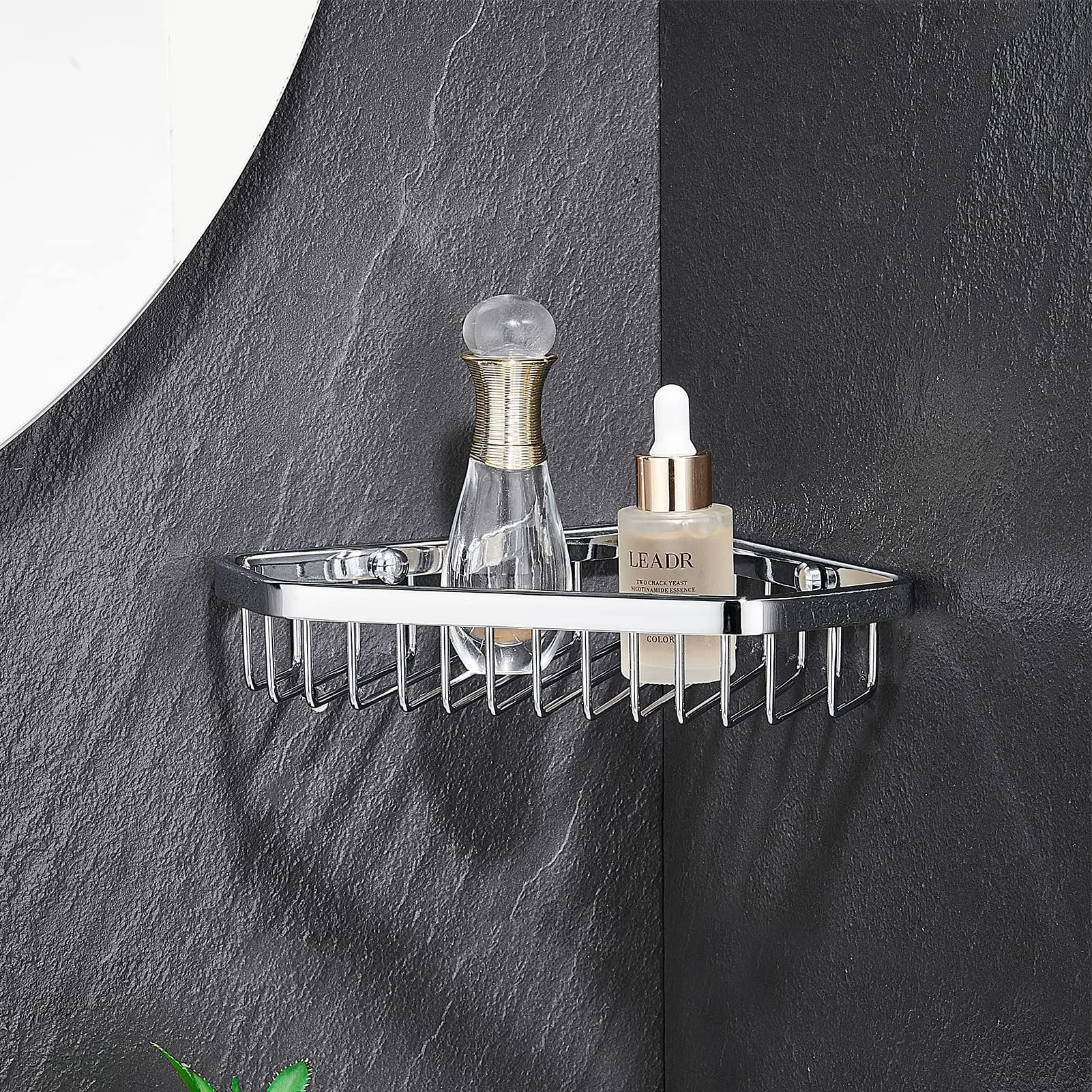 Stainless Steel Corner Shower Caddy Basket - Rustproof Shampoo Holder for Shower Wall, Bathroom Organizer Shelf with Adjustable Arms - Perfect for Small Spaces & Apartment Showers