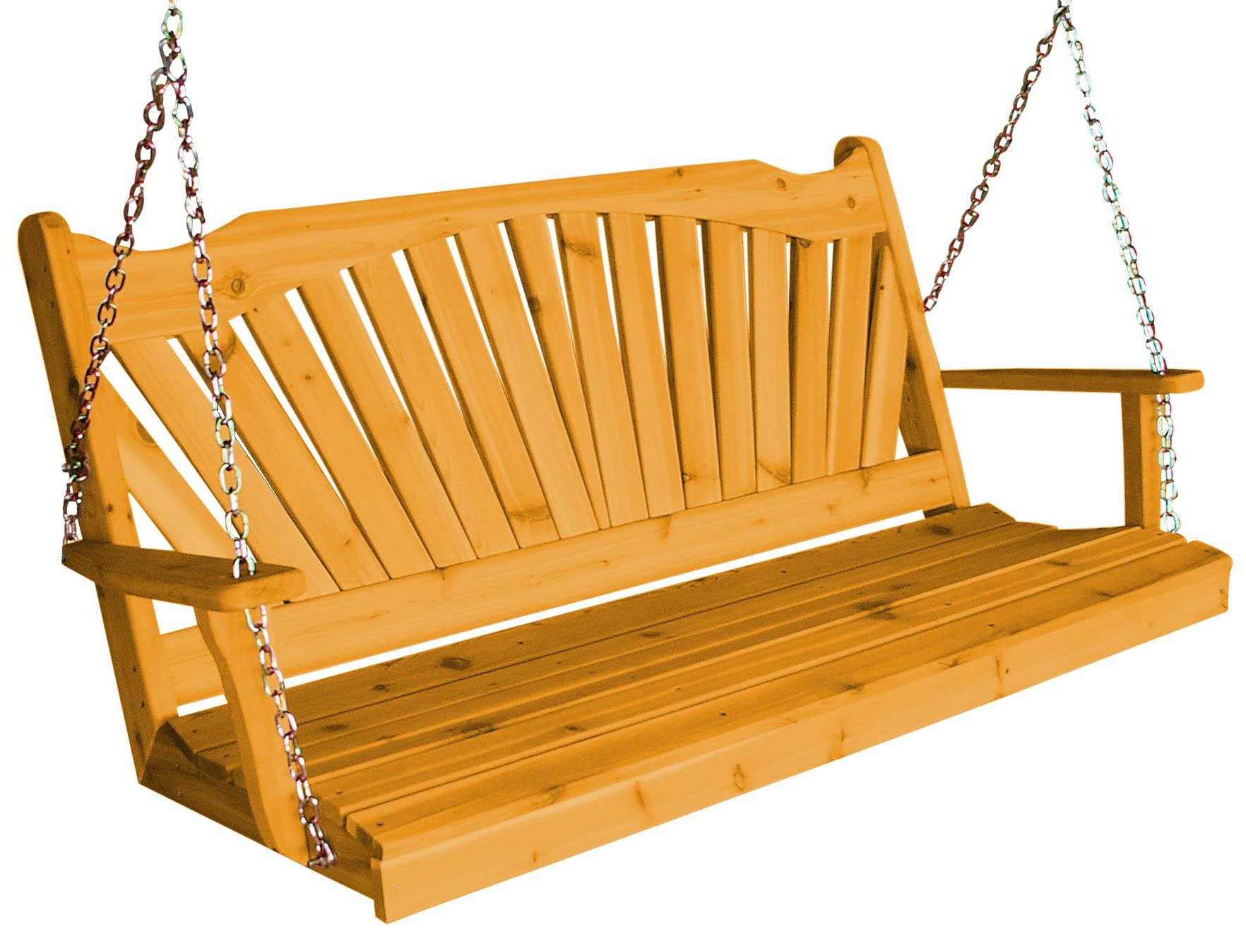 Premium Cedar 4' Fanback Porch Swing with Natural Stain - Outdoor Patio Furniture for Relaxing in Your Backyard or Garden | Furniture Barn USA