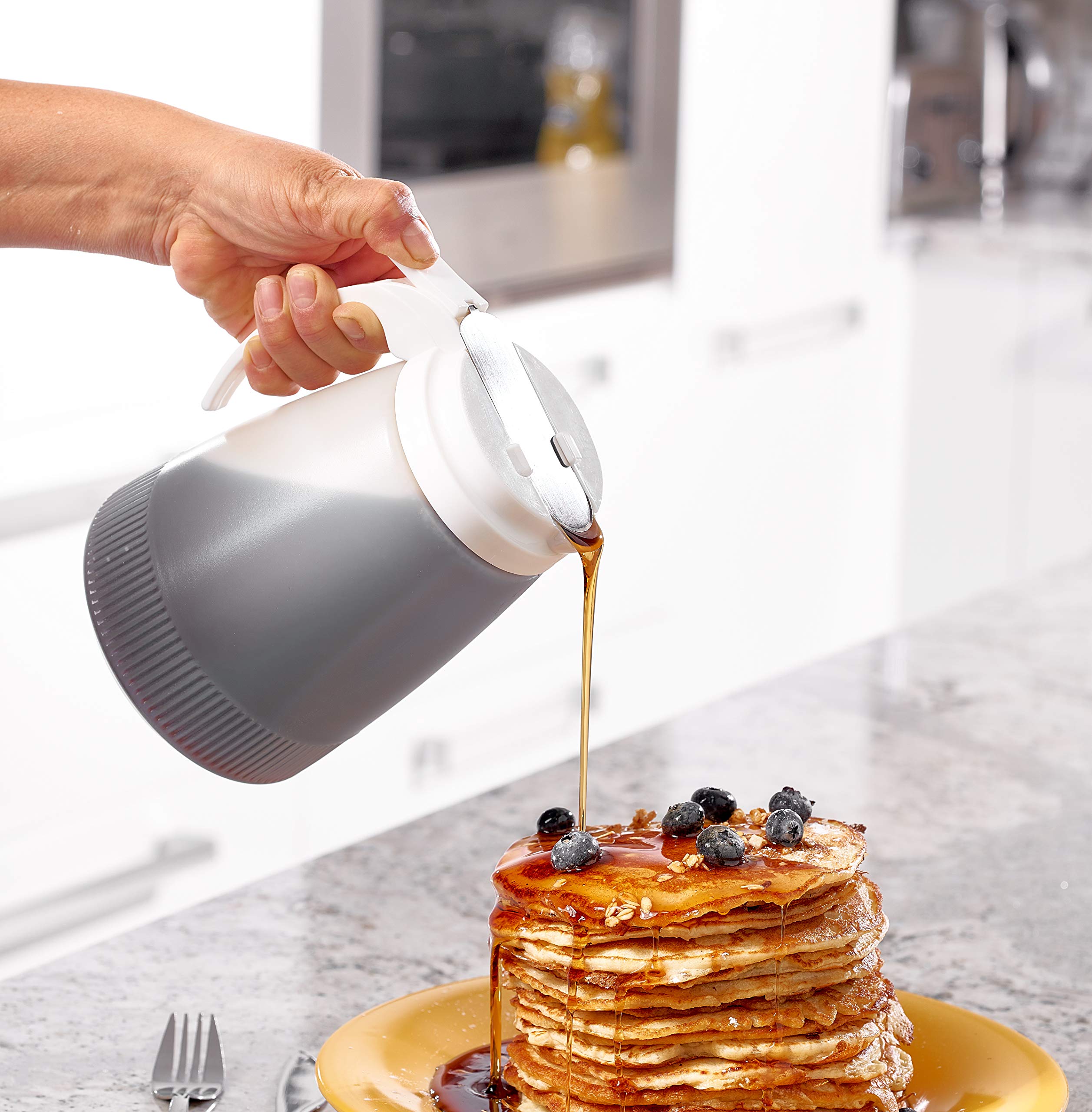 10 Pack 48oz Plastic Syrup Dispenser with Lid & Stainless Steel Cover - Sugar, Honey, Condiment Dispenser for Restaurants, Coffee Shops, Home & Office Use - Ideal for Pancakes, Waffles, Bubble Tea & Dessert Toppings
