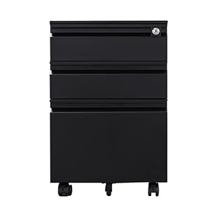 3 Drawer Mobile File Cabinet with Lock - Under Desk Metal Filing Cabinet for Home & Office - Organize Letters, Legal & A4 Documents (Fully Assembled, Black) - Perfect for Small Spaces & Office Storage Solutions