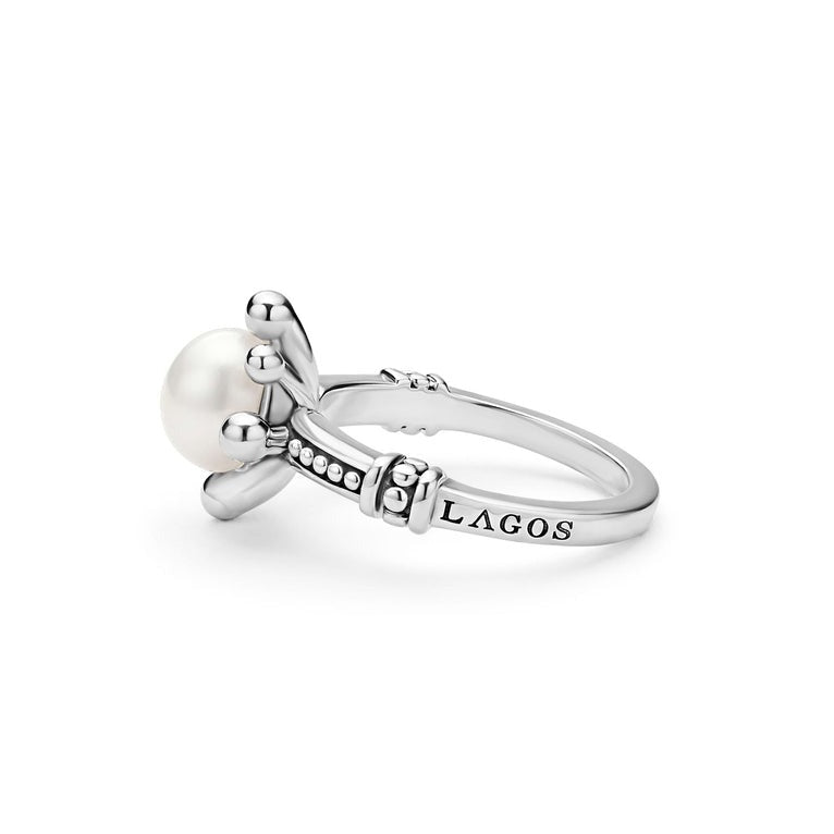 Luna Fleur Pearl Ring for Women - Elegant 18K Gold Plated Sterling Silver Pearl Jewelry - Perfect for Wedding, Anniversary & Special Occasions