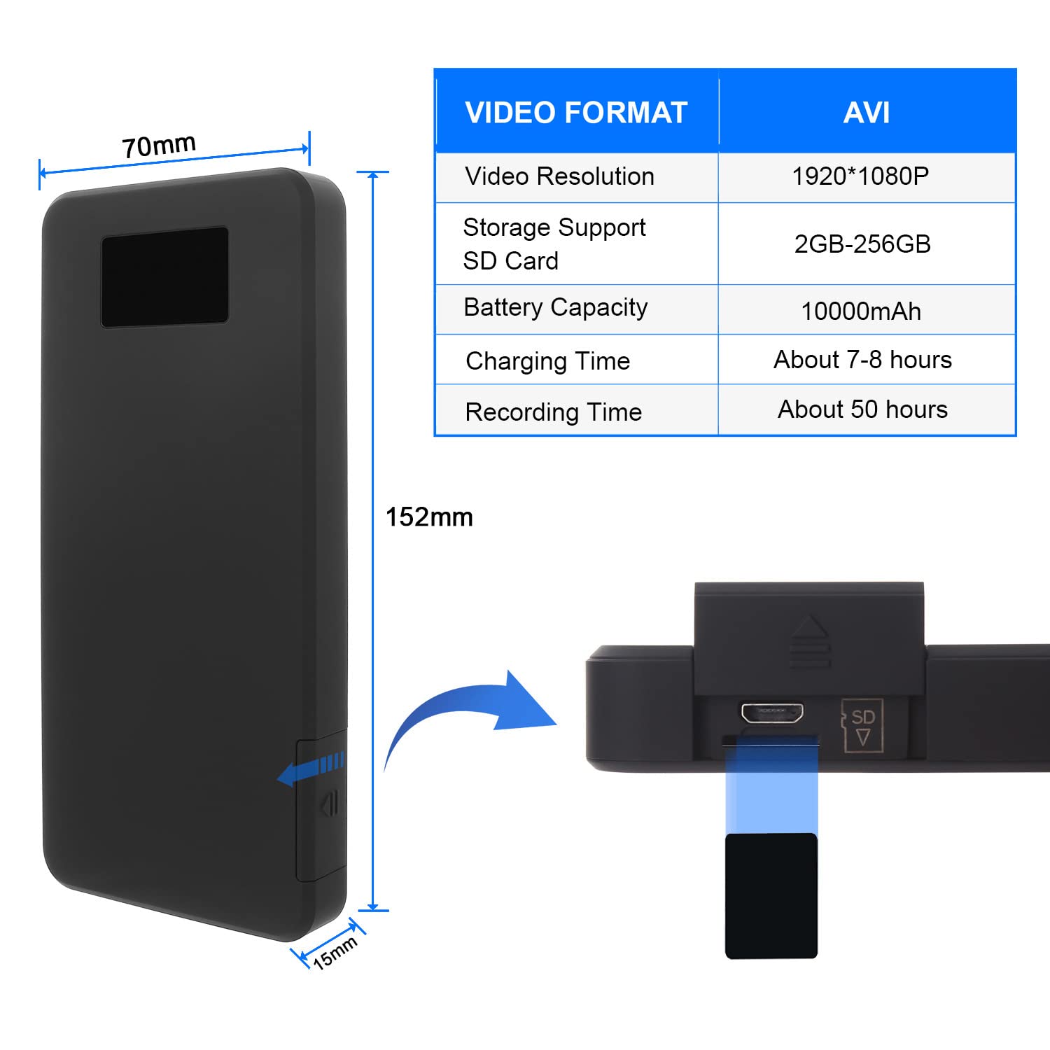 Spy Camera 64GB 10000mAh - HD 1080P Hidden Camera with Motion Detection, Night Vision & Gravity Sensor - Portable Covert Security Cam for Home, Office & Nanny Monitoring - No App Needed