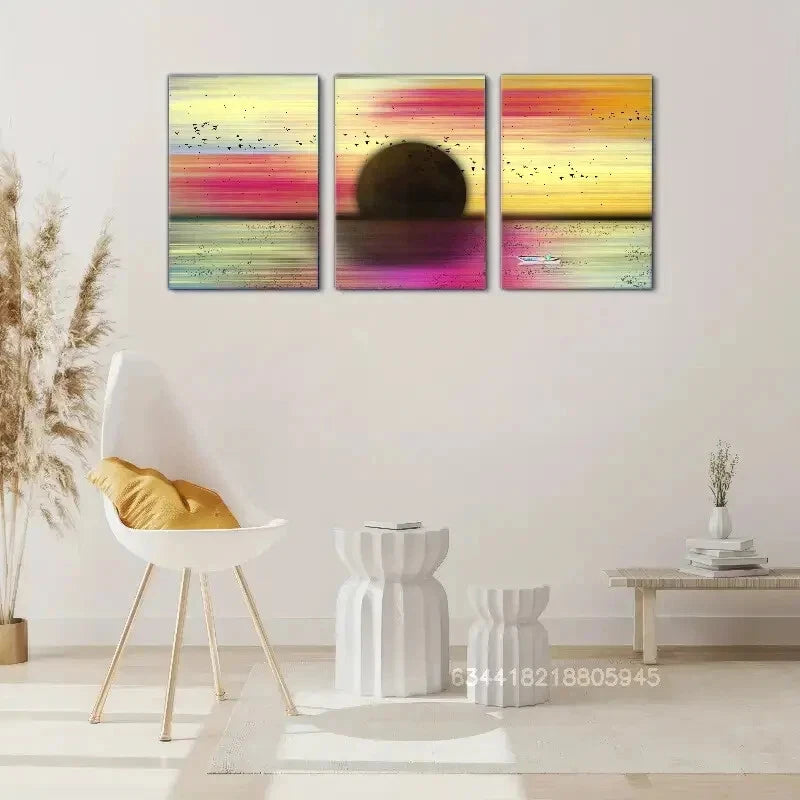Seascape Metal Print - 3 Piece Boat Ocean Landscape Wall Art Ready to Hang | Perfect for Living Room, Bedroom & Office Decor