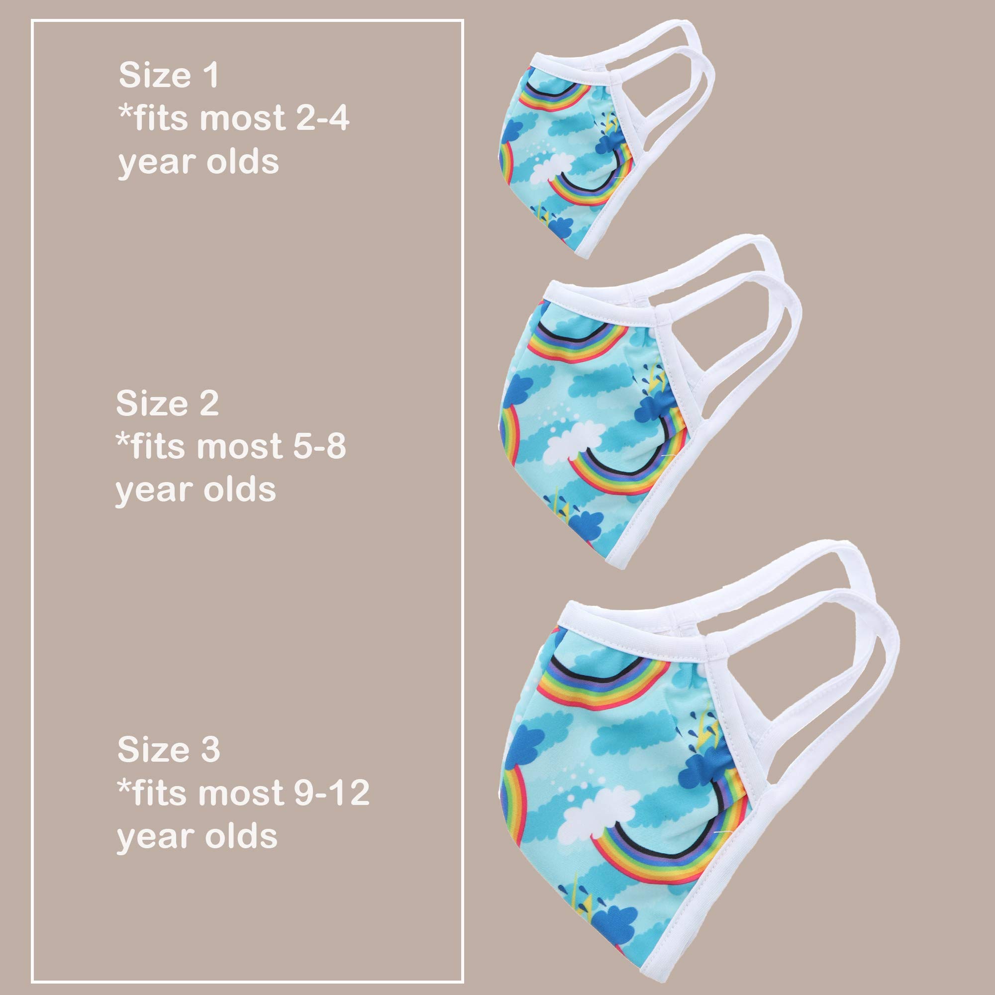 Motique Washable Kids Face Mask - 2-Ply Rainbow Pattern (Blue, Size 1) - Perfect for School, Playground & Outdoor Activities