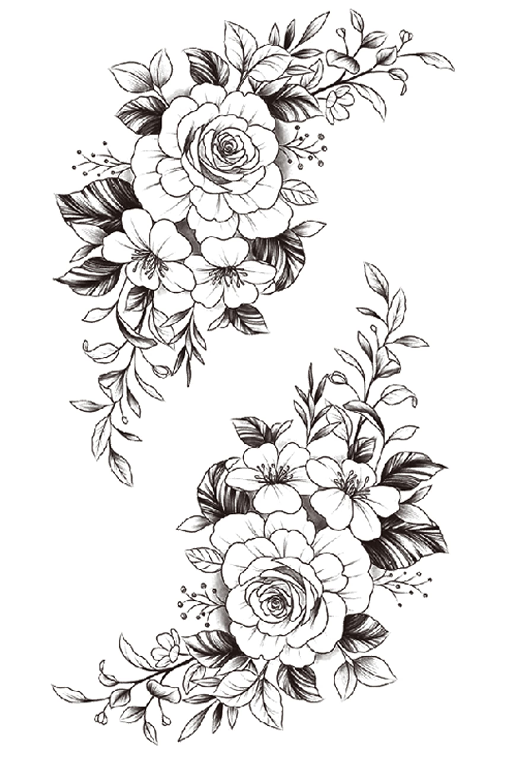 3D Temporary Tattoo Stickers for Men & Women - Waterproof Fake Tattoos with Flowers, Butterflies, Stars & Angels (21x12cm) - Perfect for Parties, Halloween, Cosplay & Honeymoon