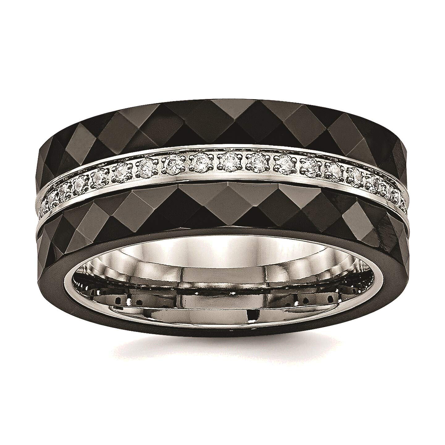 Bonyak Stainless Steel Black Ceramic CZ Ring for Women - Size 7, Polished Faceted Design, Durable & Hypoallergenic Jewelry - Perfect for Everyday Wear, Gift Giving & Special Occasions