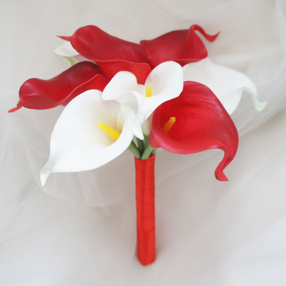 14-Piece Calla Lily Bridal Wedding Bouquets with Crystals - Artificial Silk Flower Arrangement for Wedding Decor, Bridal Shower, Centerpieces & Home Decoration