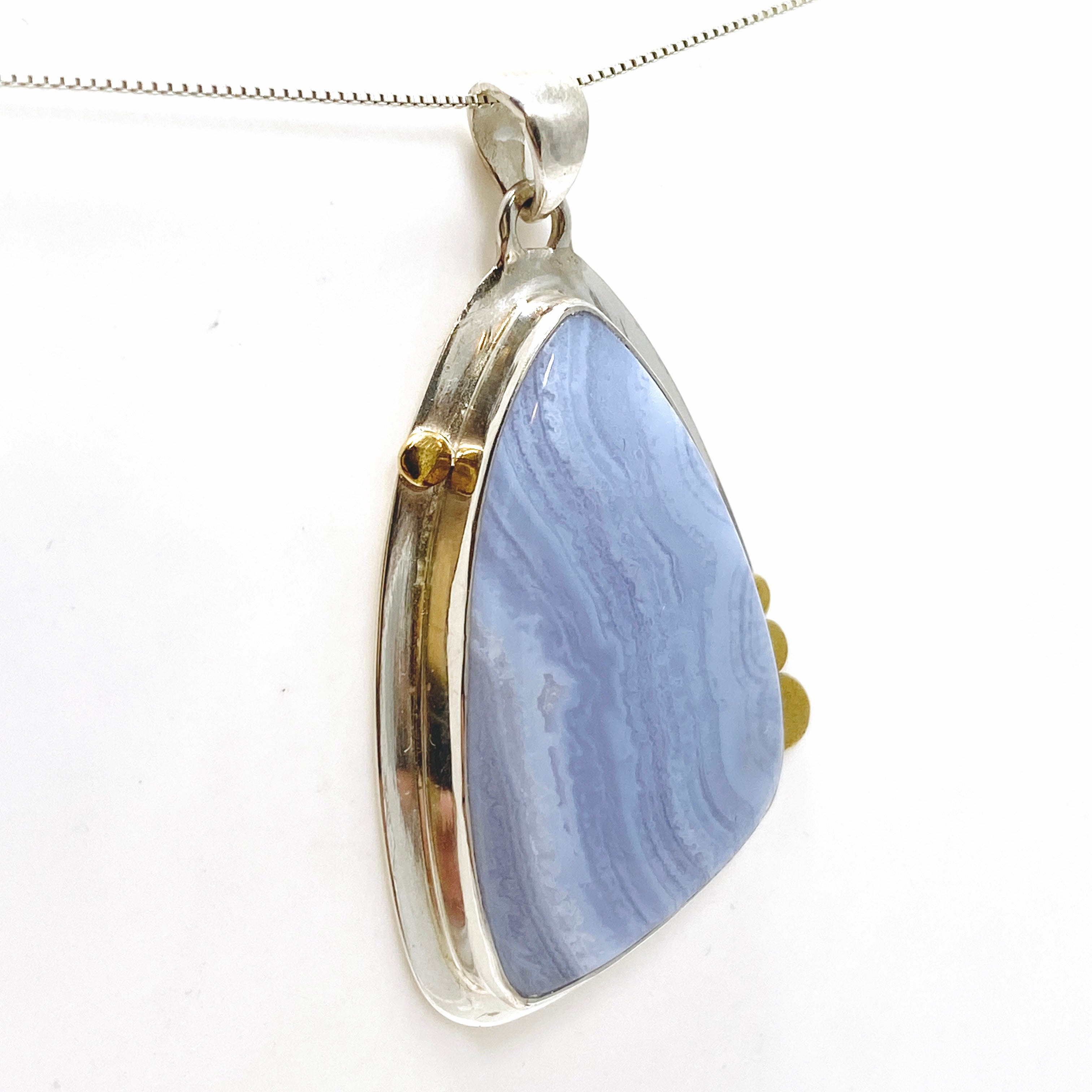 Blue Lace Agate Freeform Cabochon Pendant in Sterling Silver Setting KPGJ4835 - Elegant Jewelry for Women, Perfect Gift for Birthday, Anniversary & Special Occasions