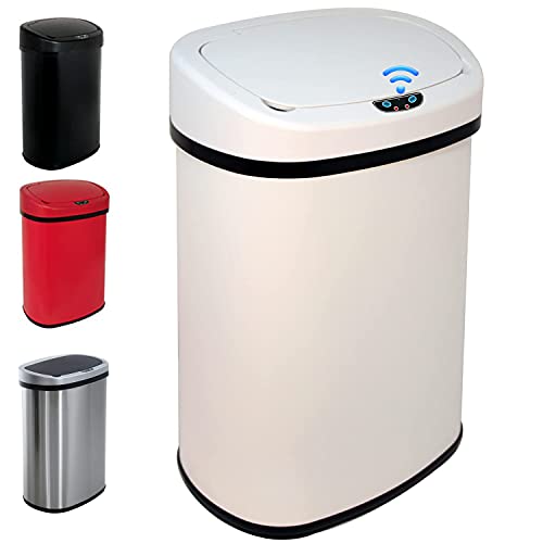 Automatic Touchless 13 Gallon Stainless Steel Trash Can with Lid - 50L High Capacity Kitchen Garbage Bin for Bathroom, Bedroom, Home & Office - Brushed White Finish | Perfect for Waste Disposal & Odor Control